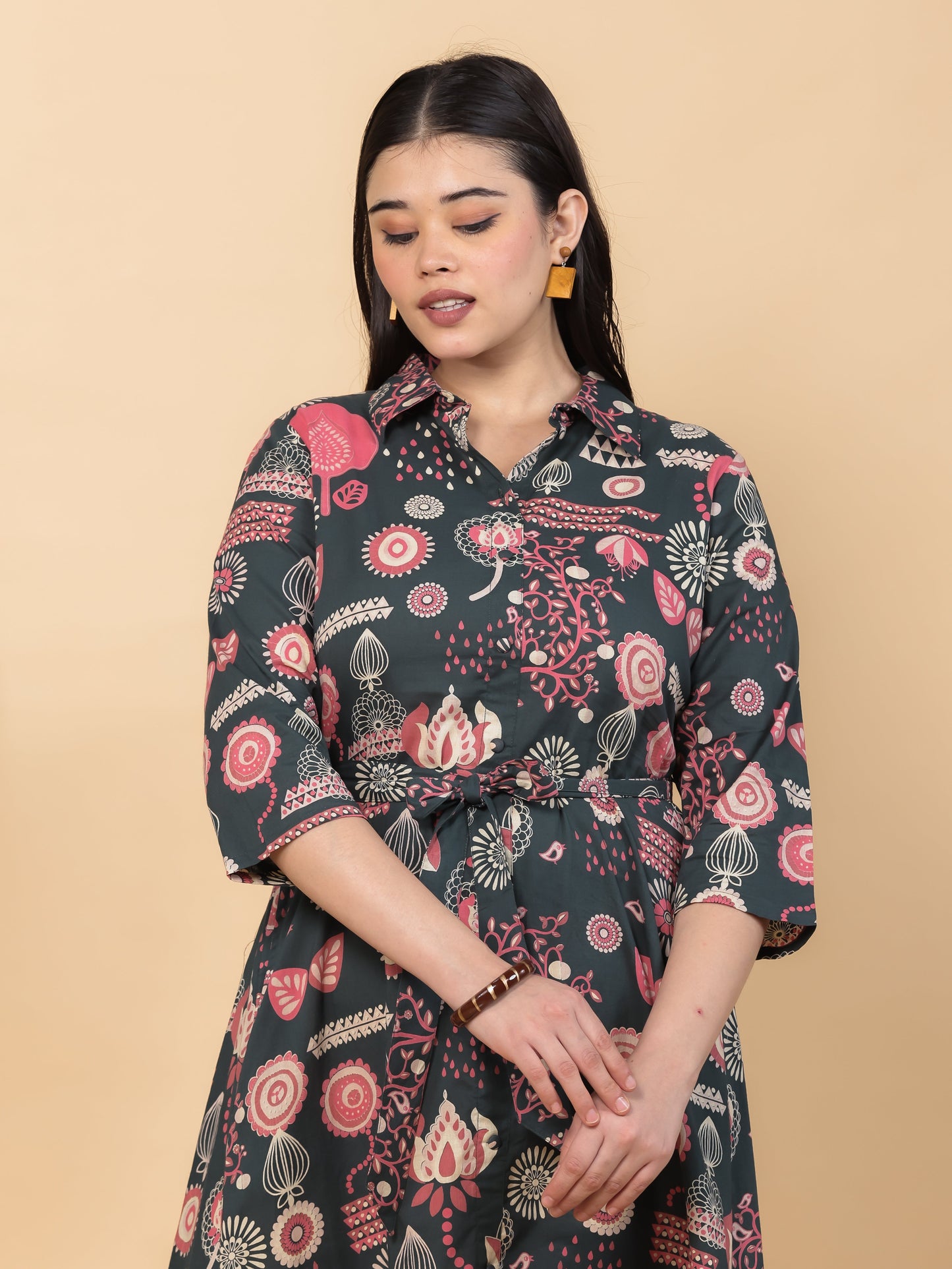 Soft Cotton Floral Flared Multicolor Dress