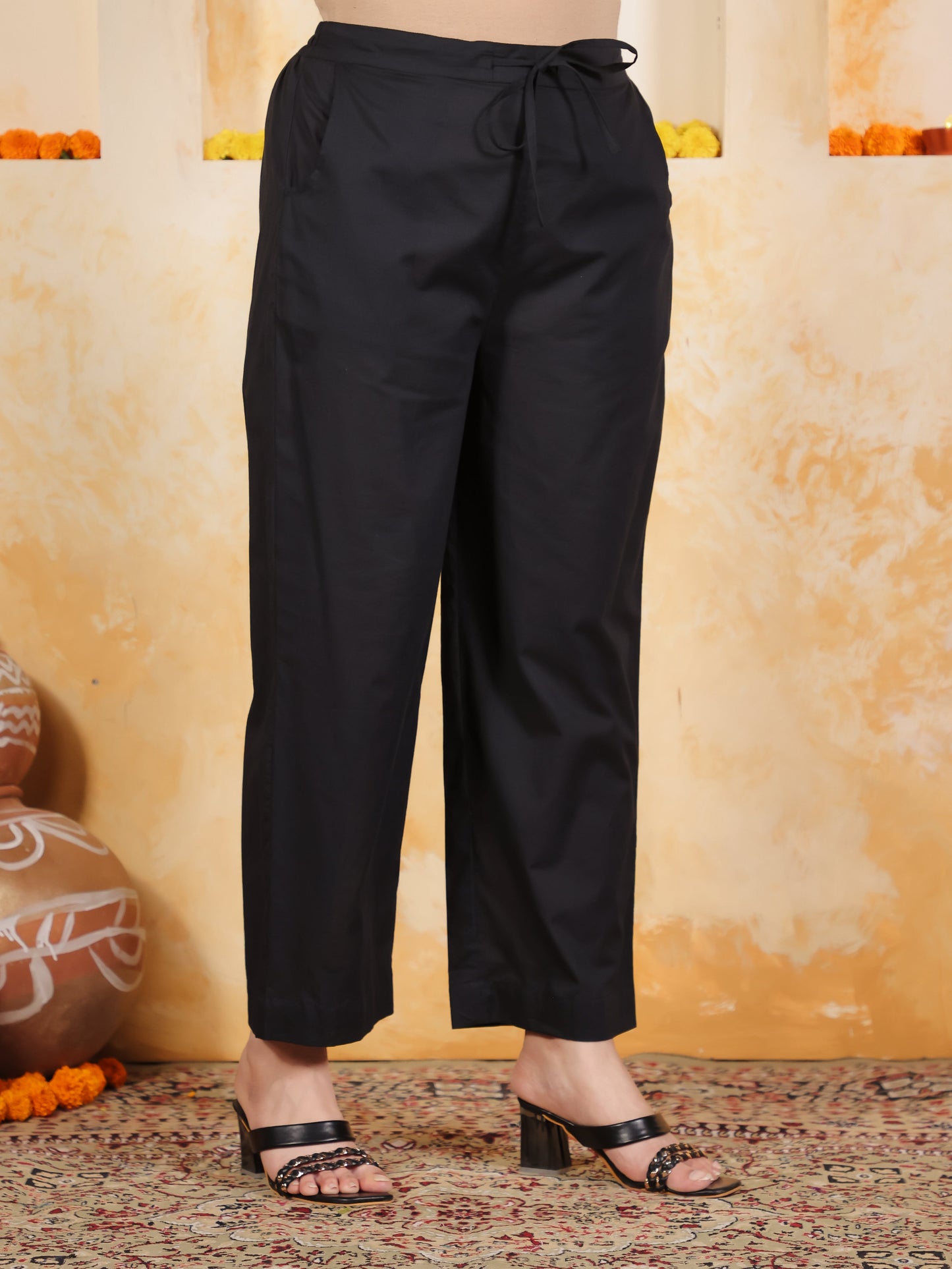 Soft Cotton Geometric Anarkali Black Kurta