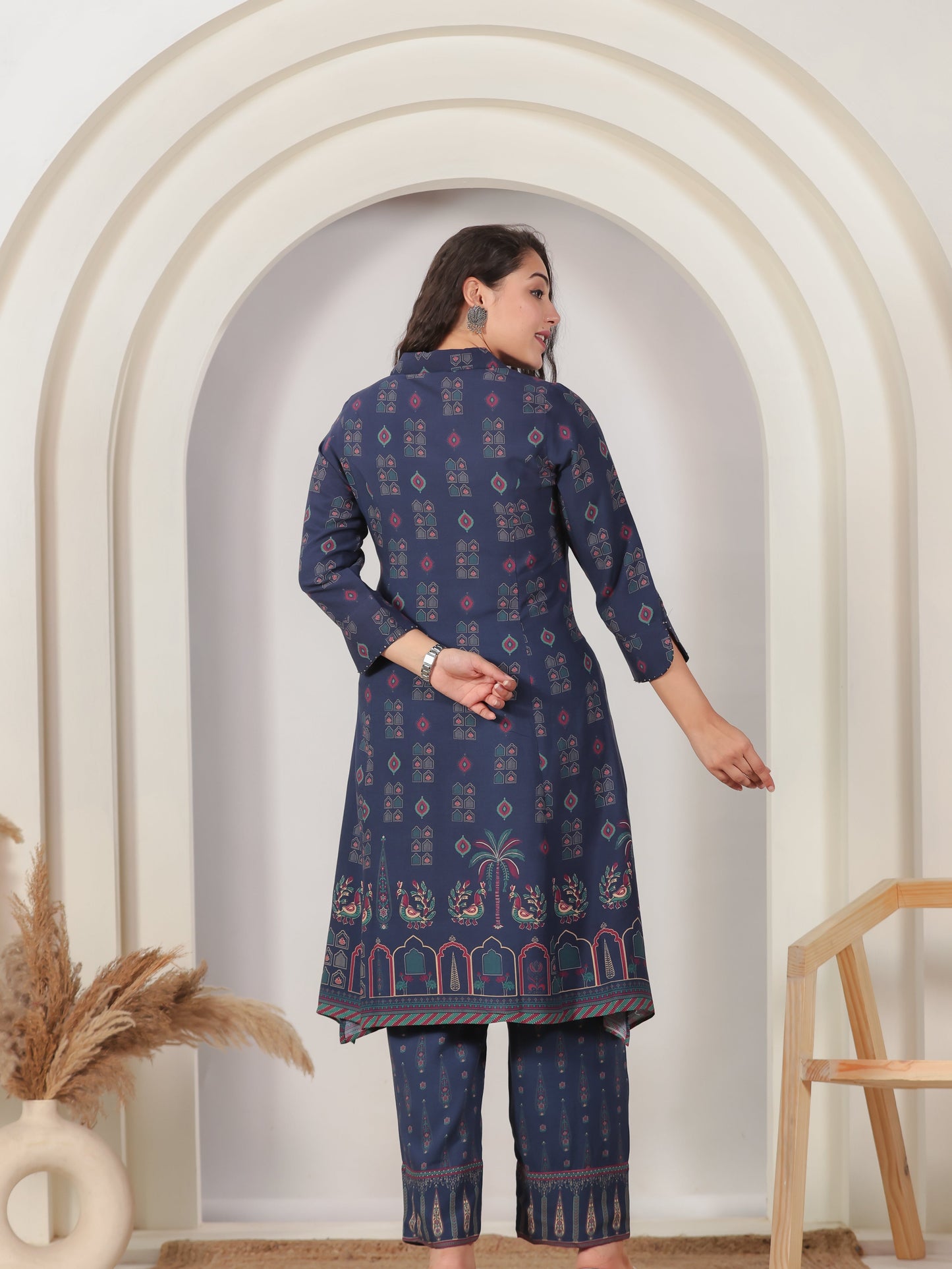 Viscose Peacock High Low Navy Blue Kurta