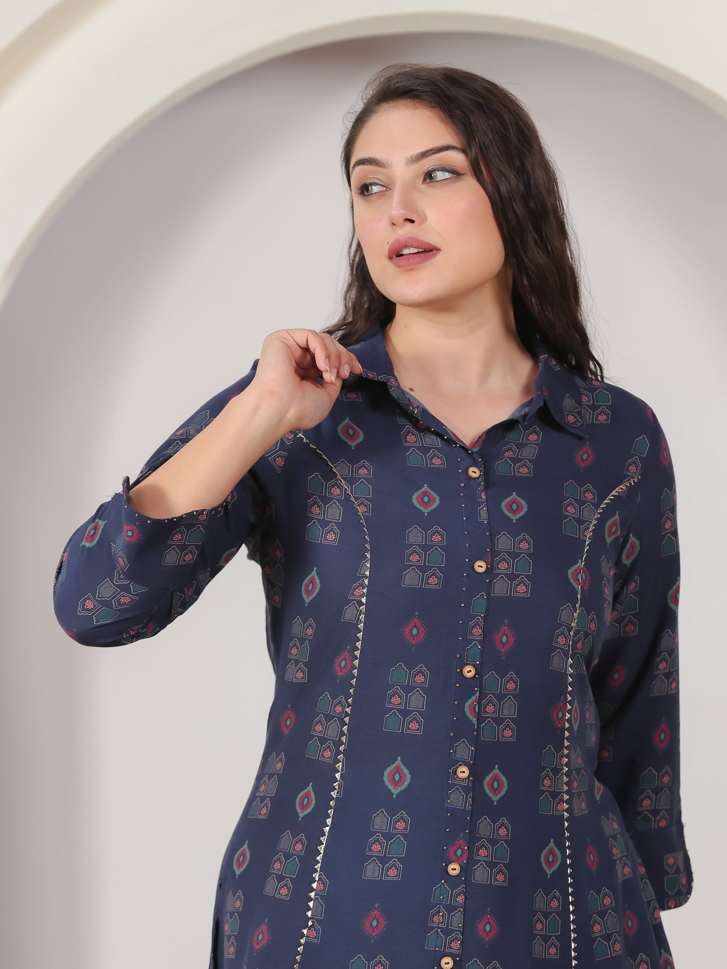 Viscose Peacock High Low Navy Blue Kurta