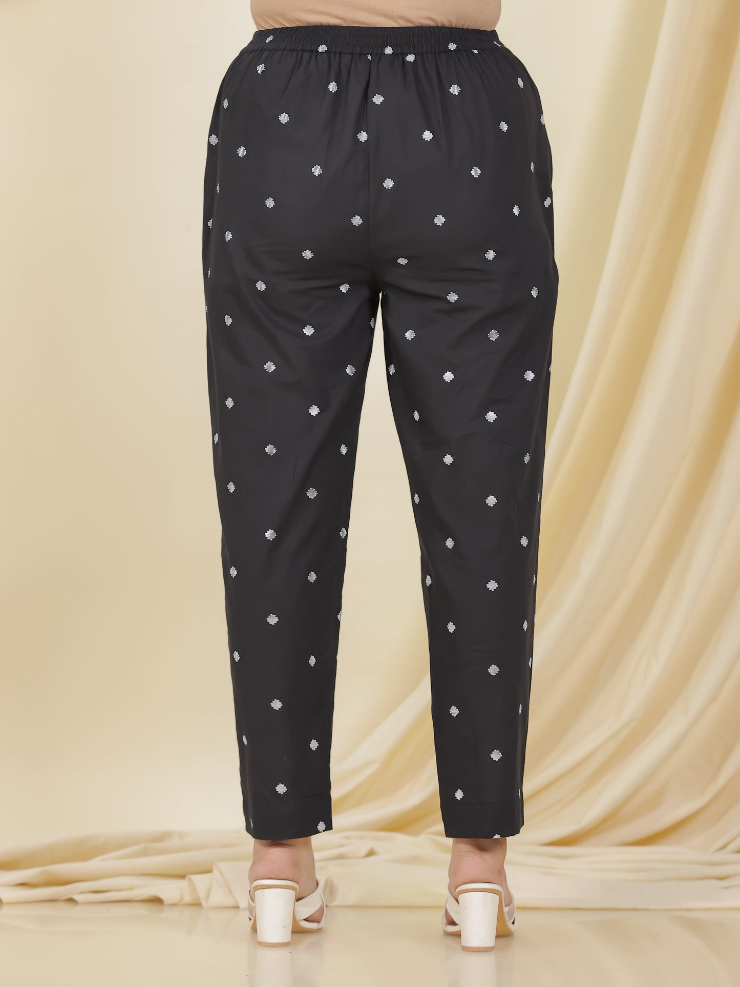 Soft Cotton Geometric Black Tapered Trousers