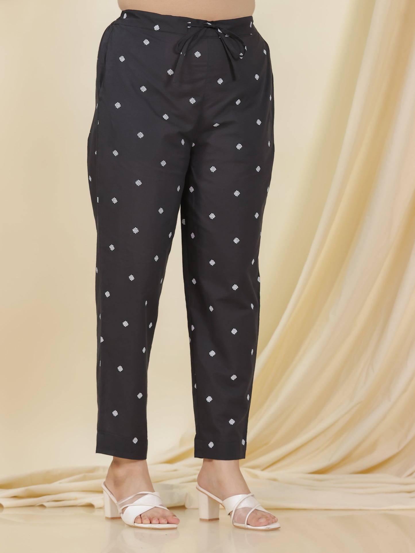 Soft Cotton Geometric Straight Black Kurta