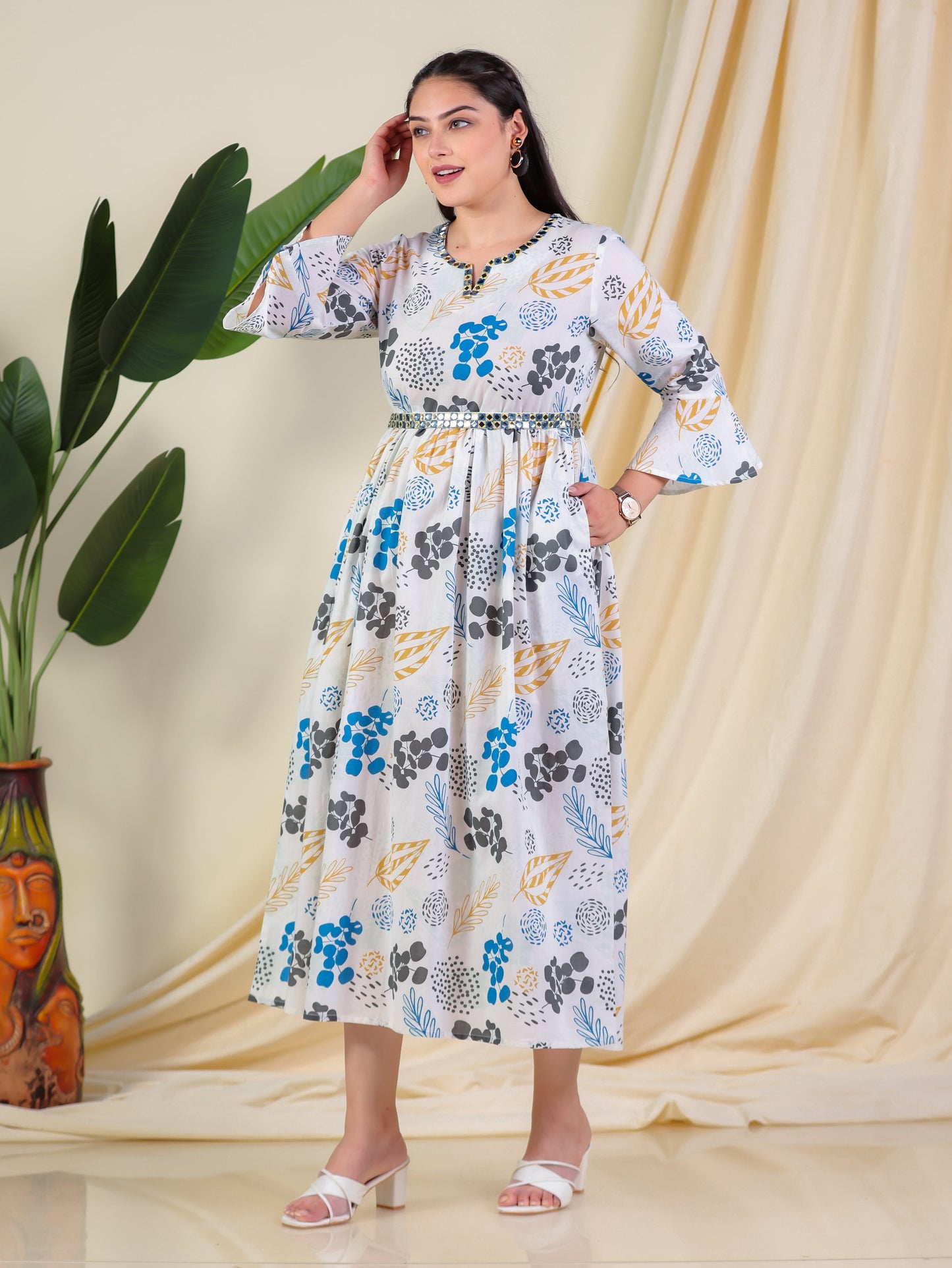 Embroidered Soft Cotton Floral Anarkali White Dress