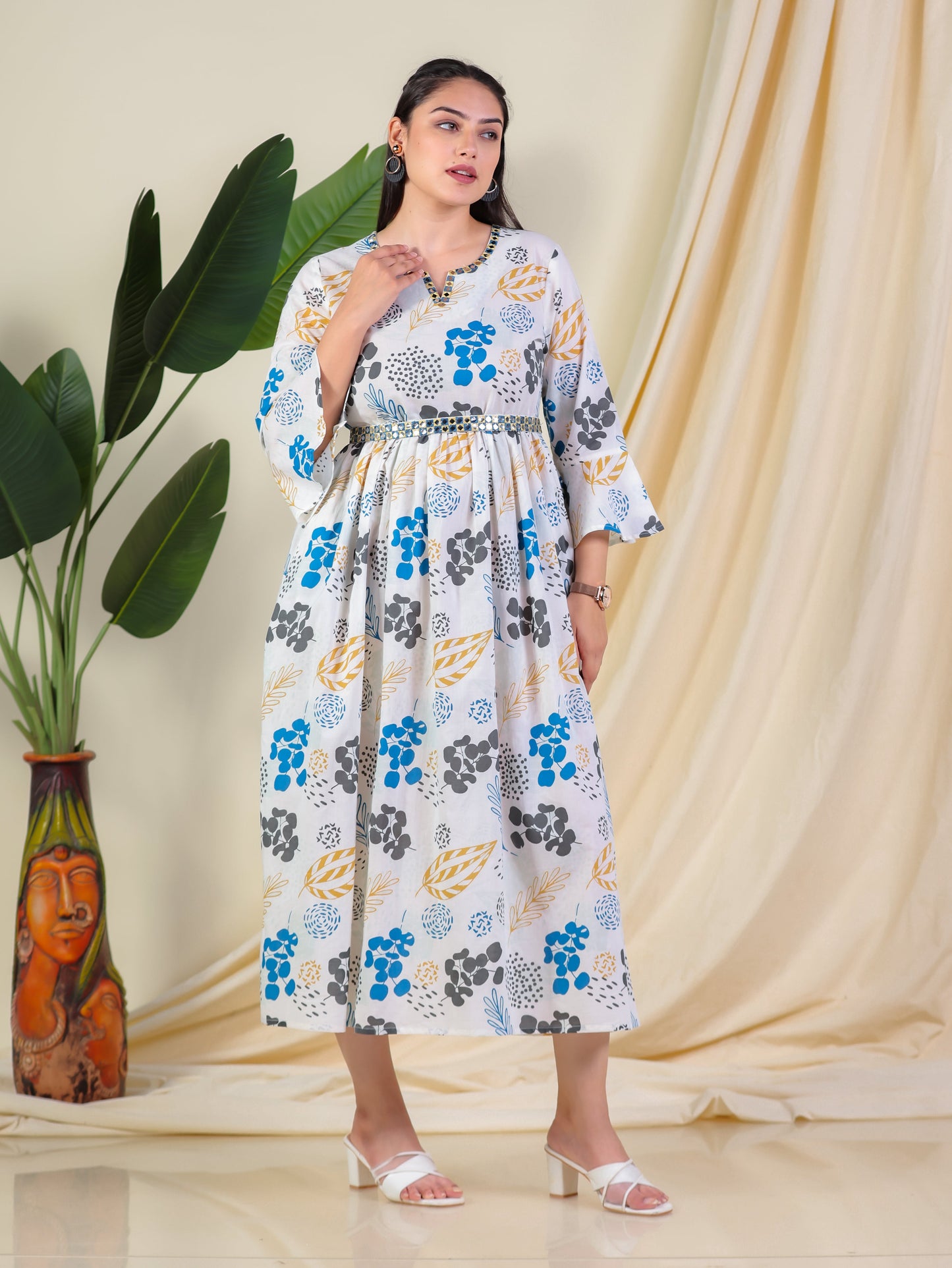 Embroidered Soft Cotton Floral Anarkali White Dress