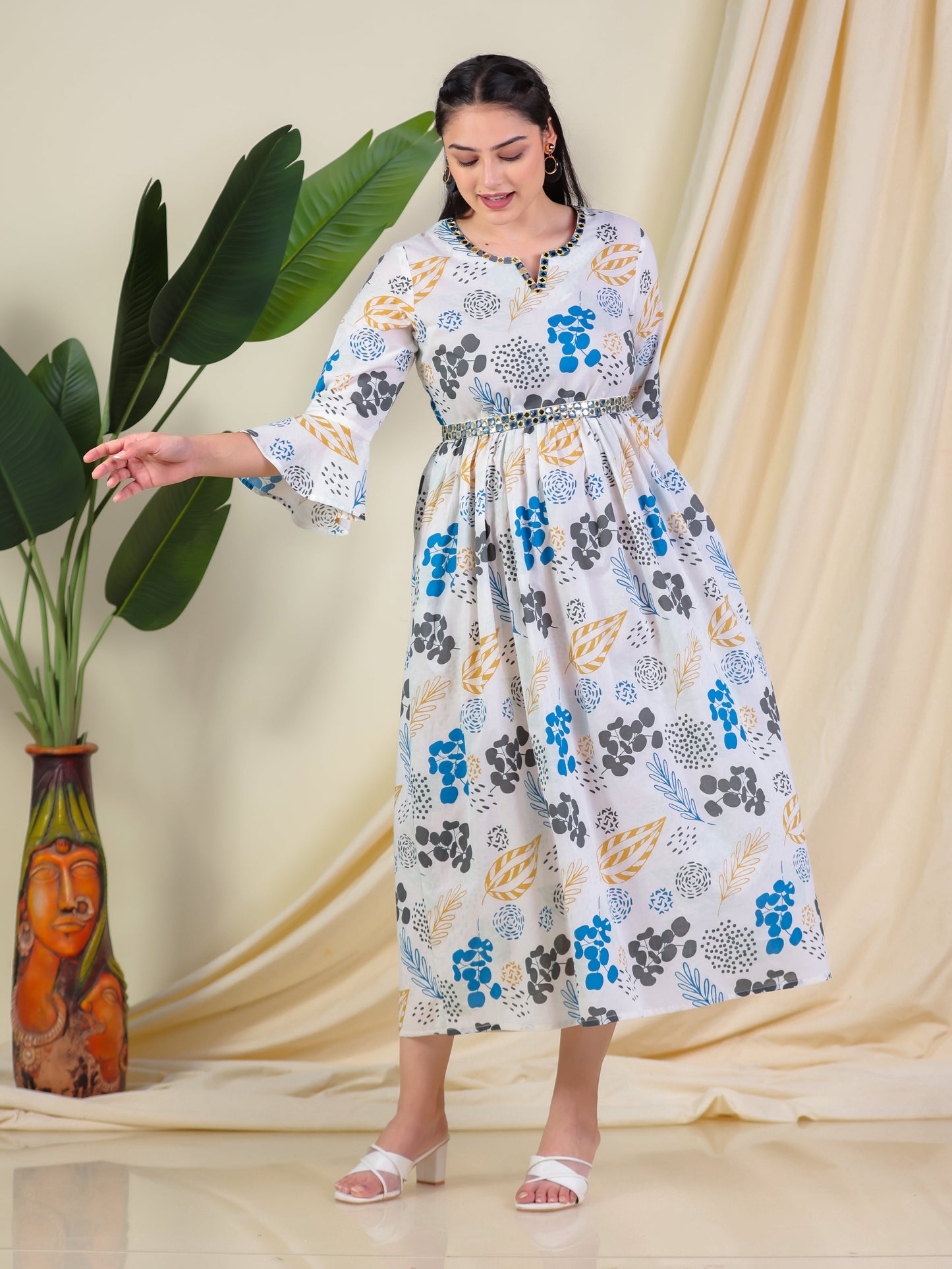 Embroidered Soft Cotton Floral Anarkali White Dress