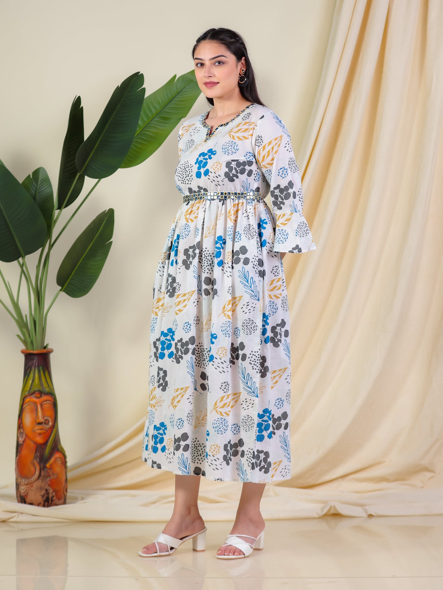 Embroidered Soft Cotton Floral Anarkali White Dress