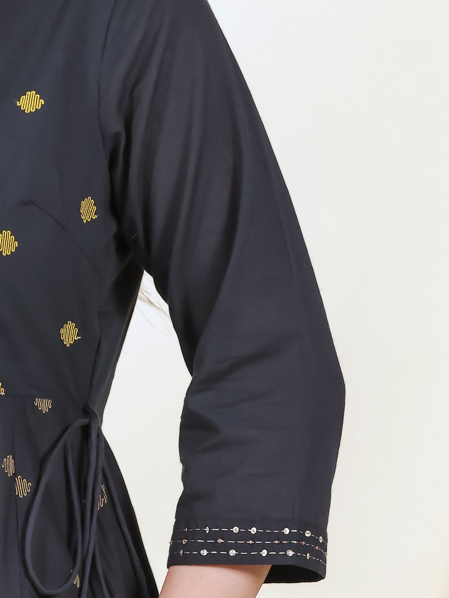 Embroidered Soft Cotton Geometric Anarkali Black Kurta
