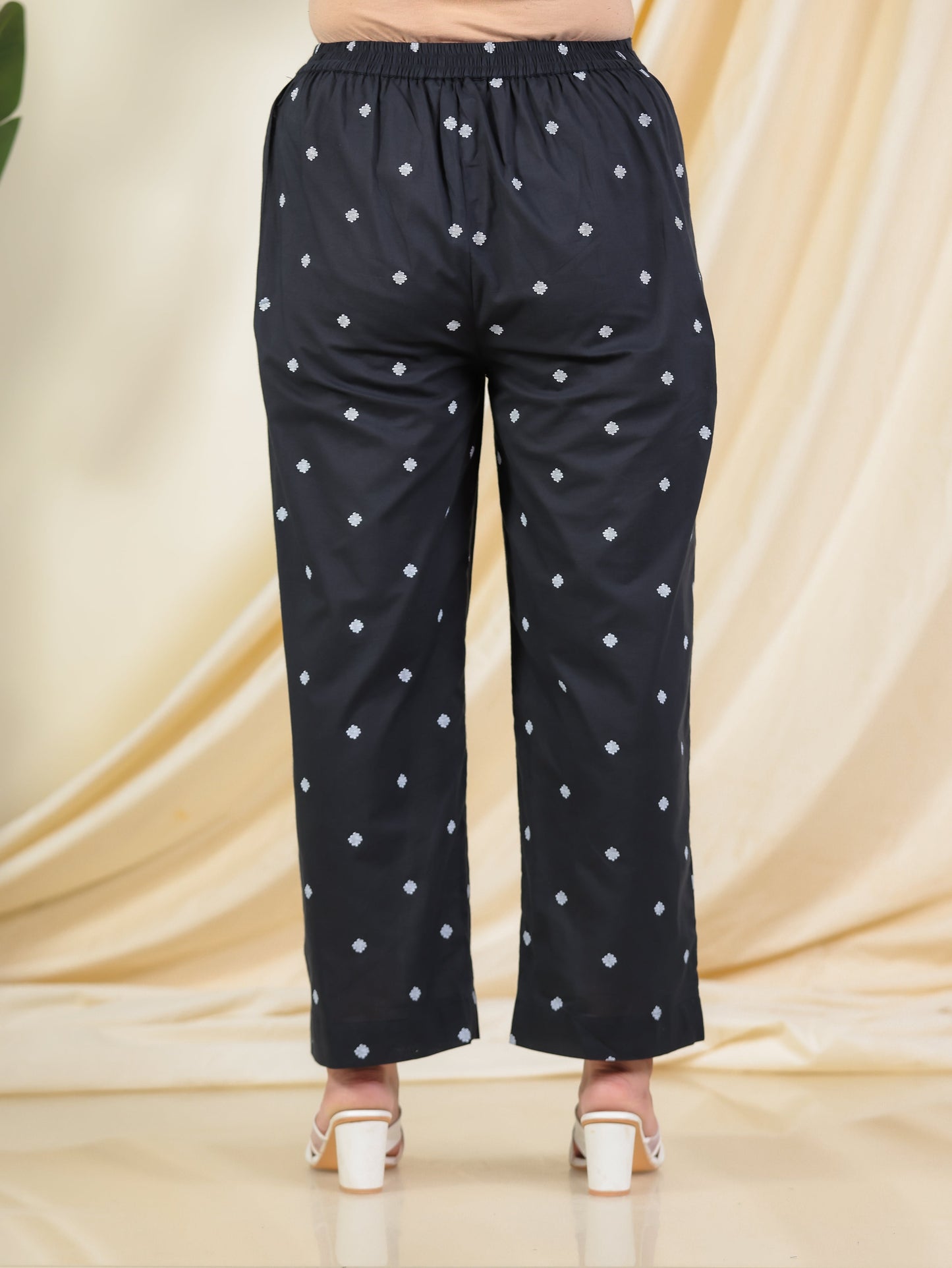 Soft Cotton Geometric Black Straight Trousers