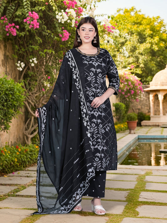 Cotton Voile Geometric Black Dupatta