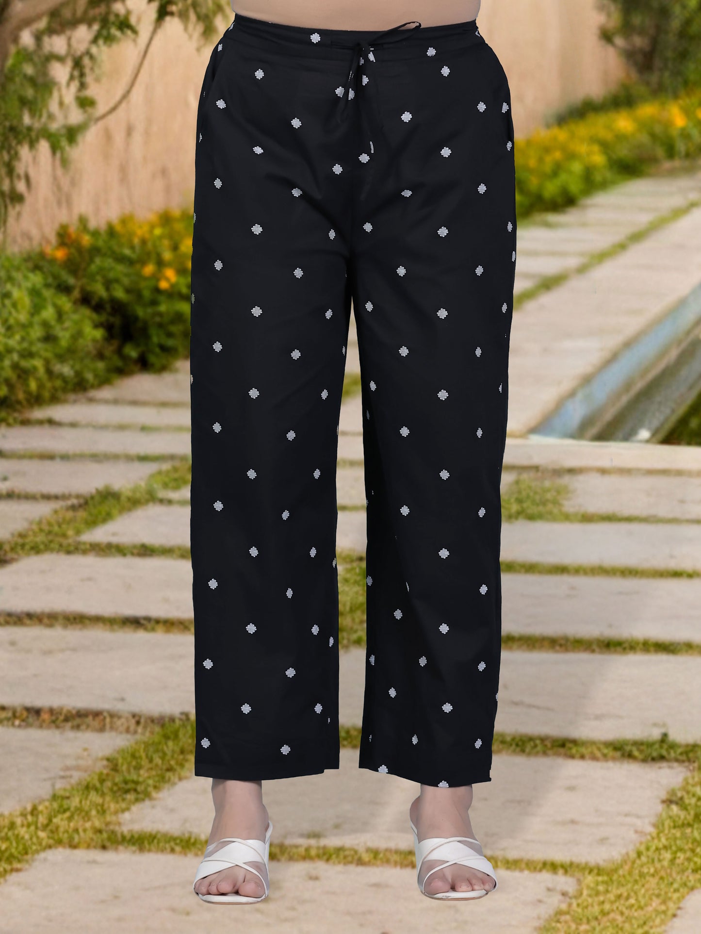 Soft Cotton Geometric Straight Black Kurta