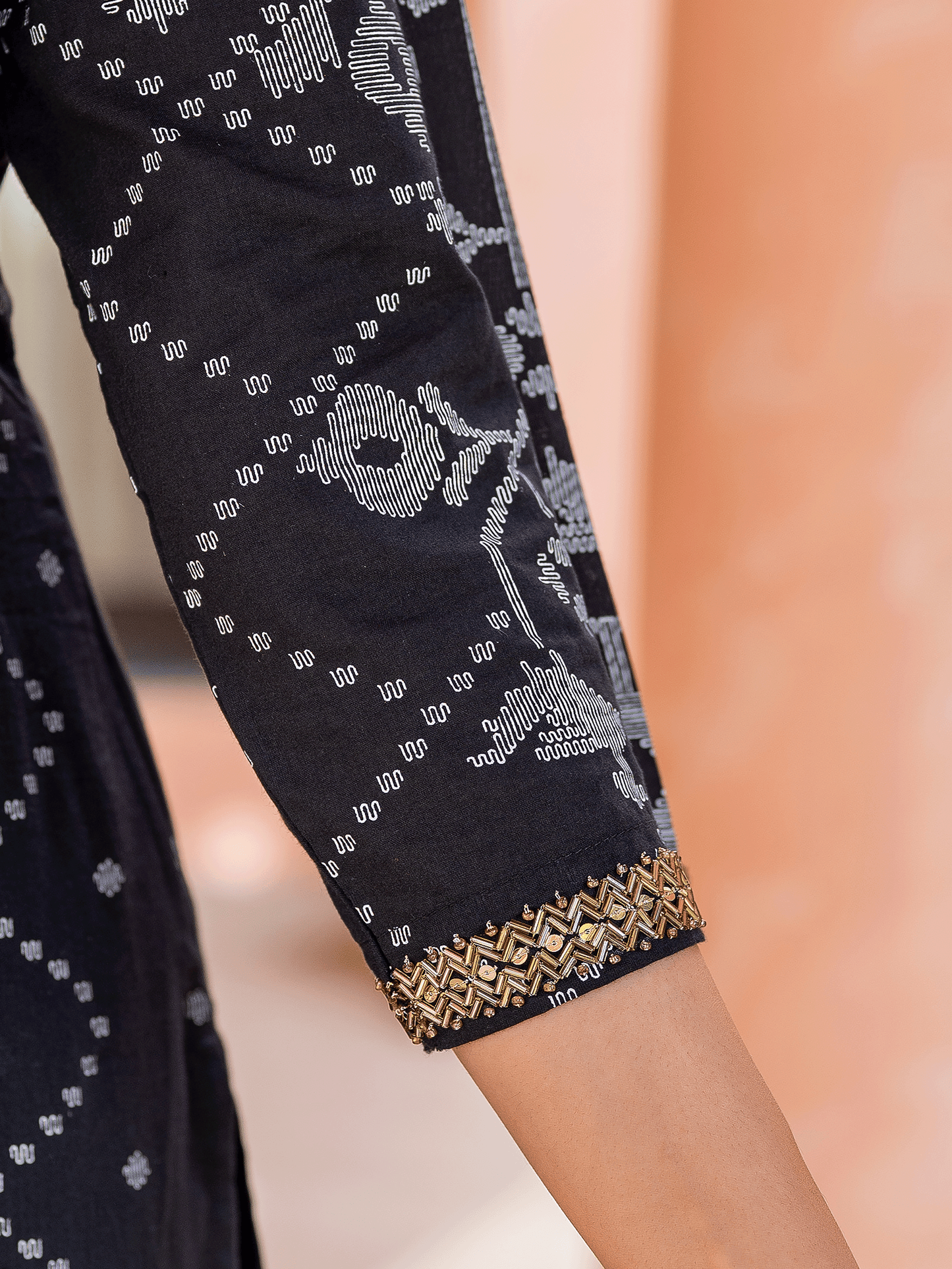 Soft Cotton Geometric Straight Black Kurta