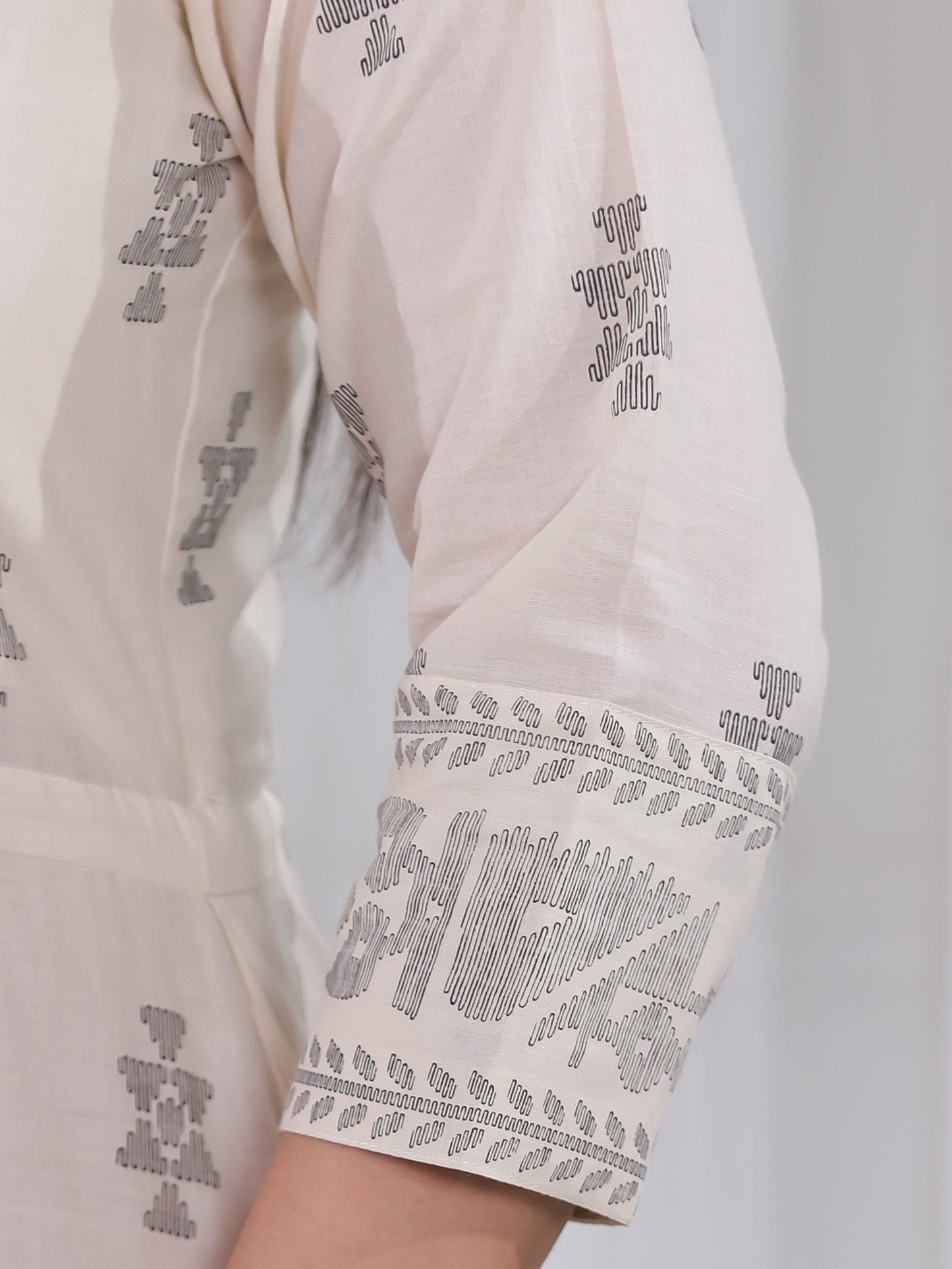 Soft Cotton Geometric Anarkali Off White Dress