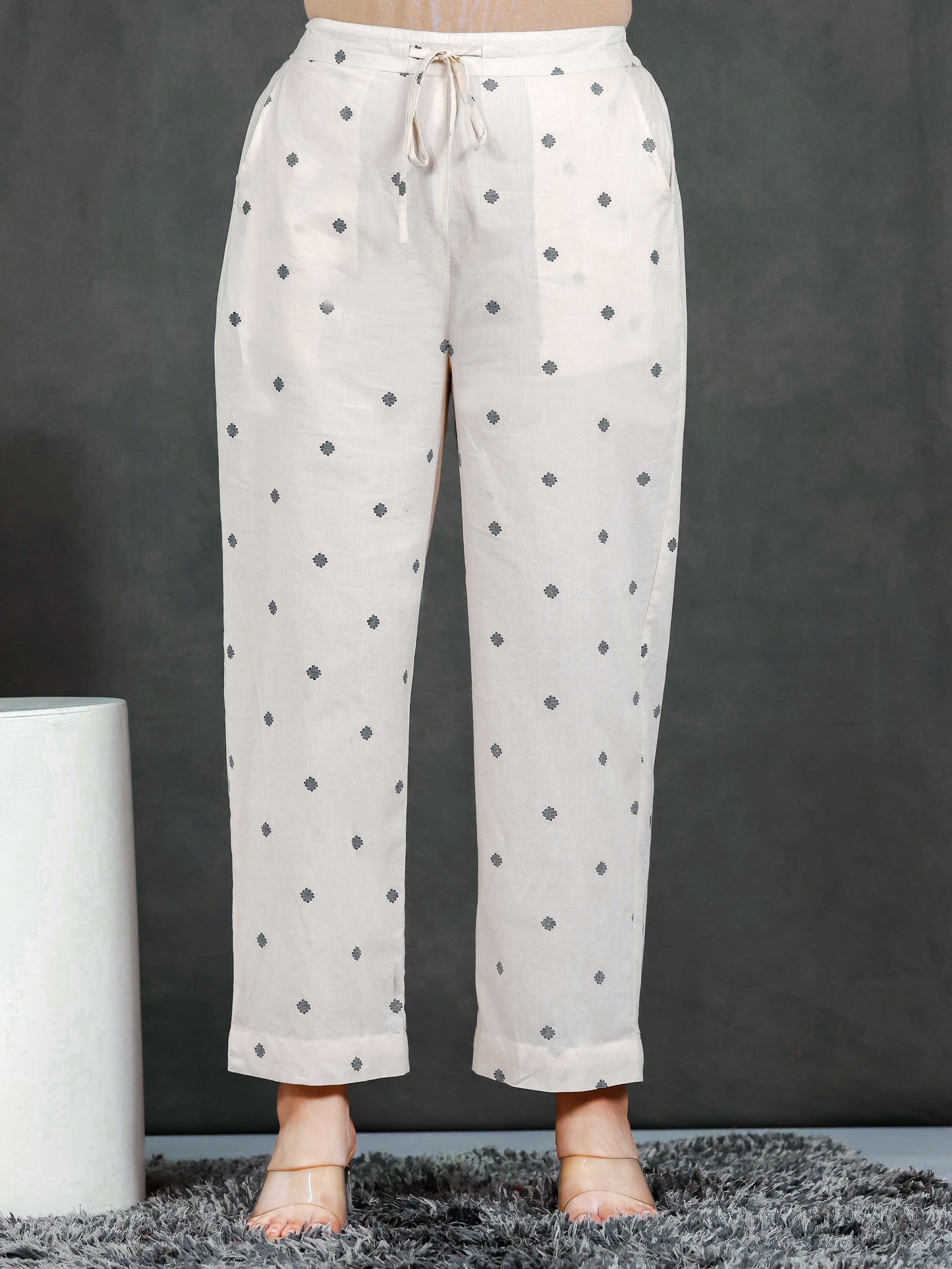 Soft Cotton Geometric A-line Cream Kurta