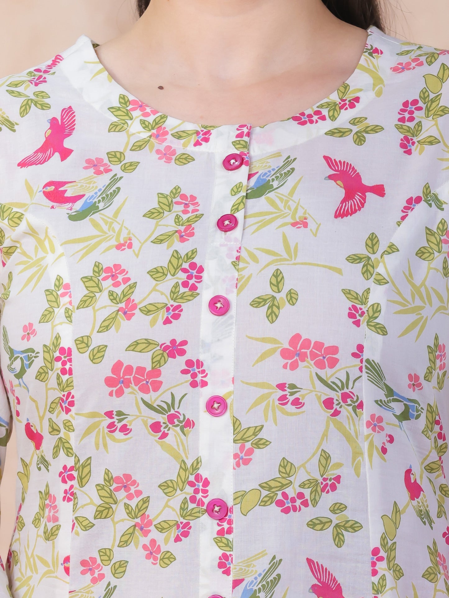 Soft Cotton Floral Flared Off White Kurta