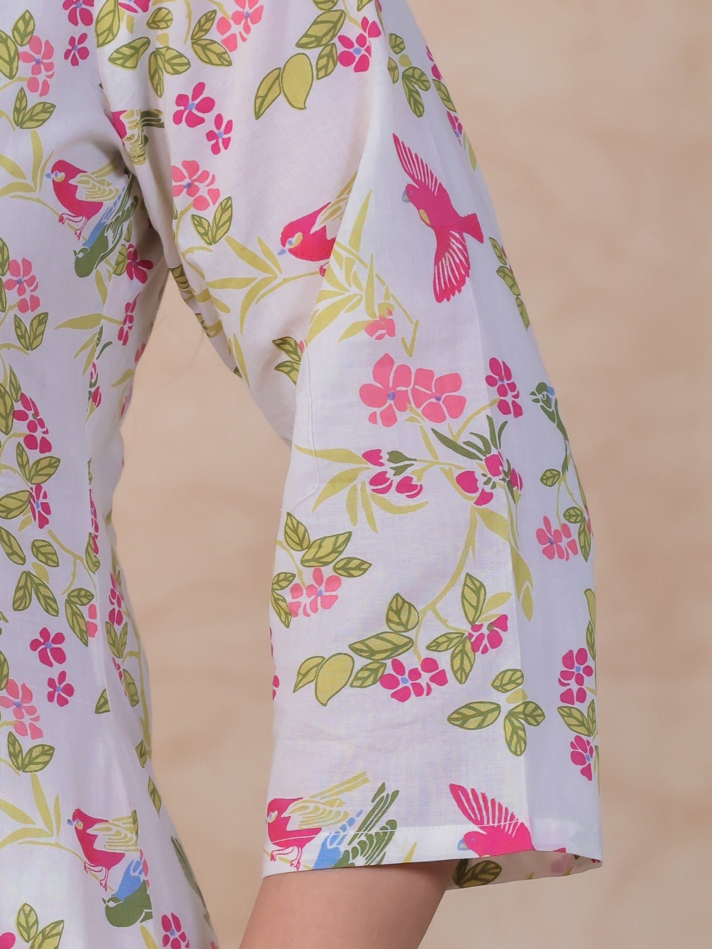 Soft Cotton Floral Flared Off White Kurta