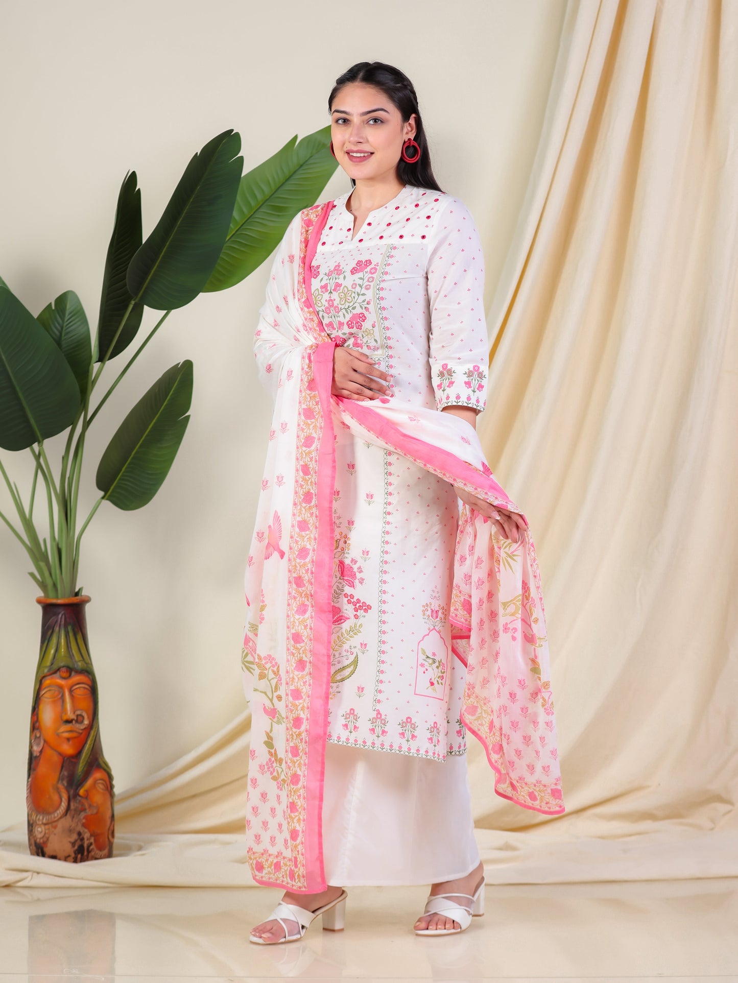 Cotton Voile Floral Peach Dupatta