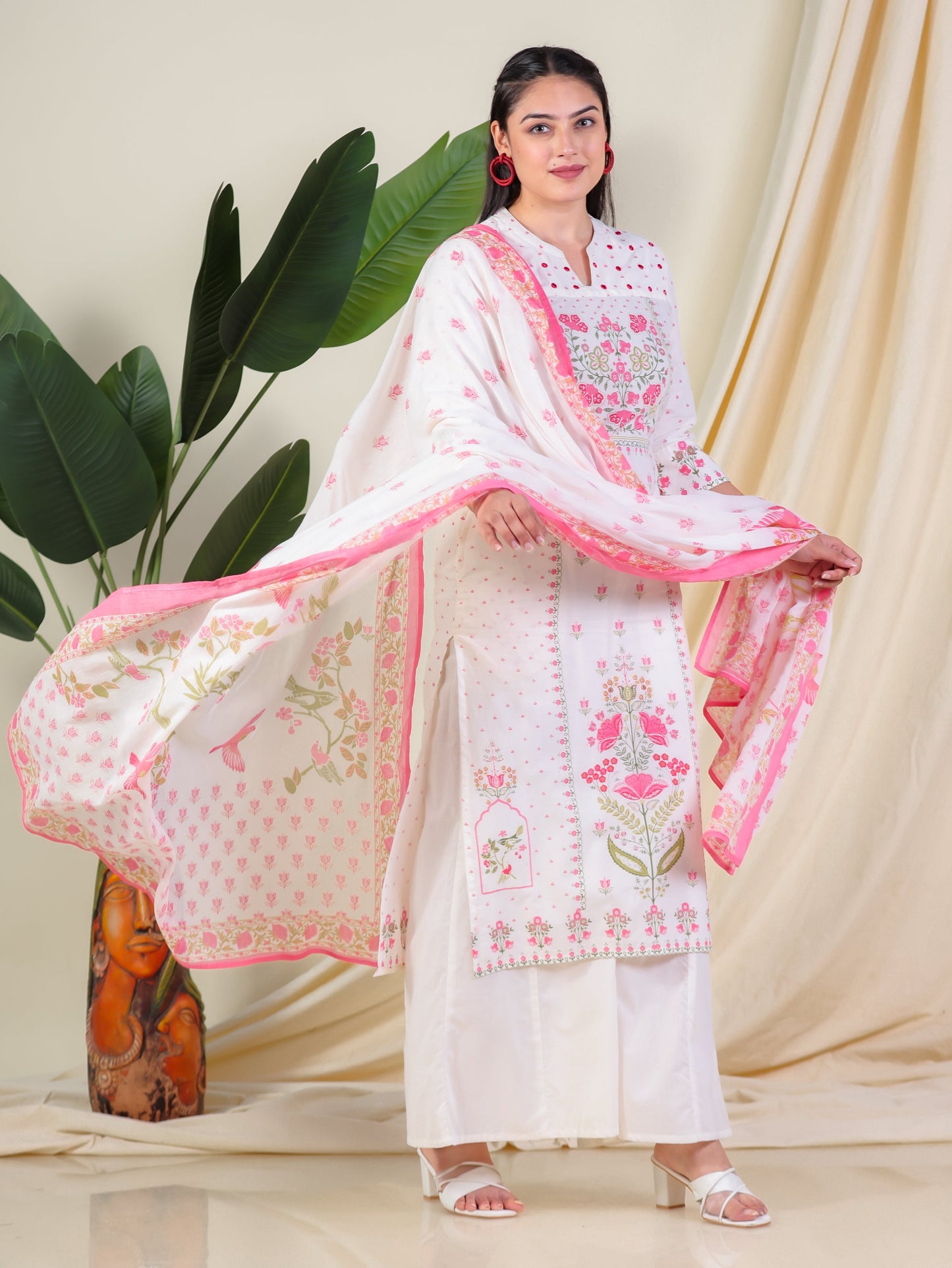 Cotton Voile Floral Peach Dupatta