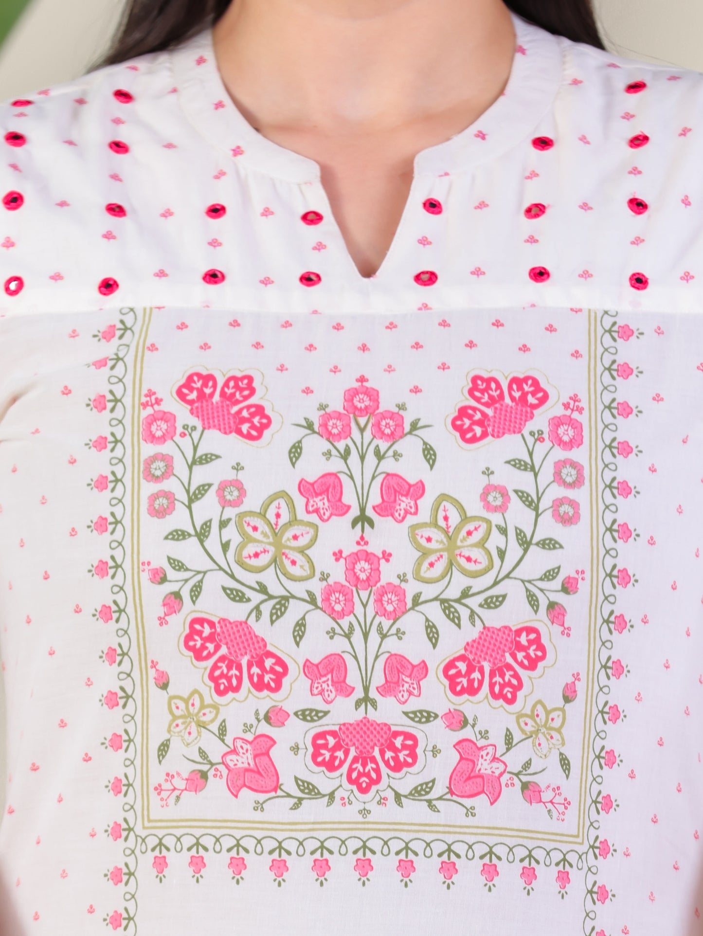 Embroidered Soft Cotton Floral Straight Off White Kurta