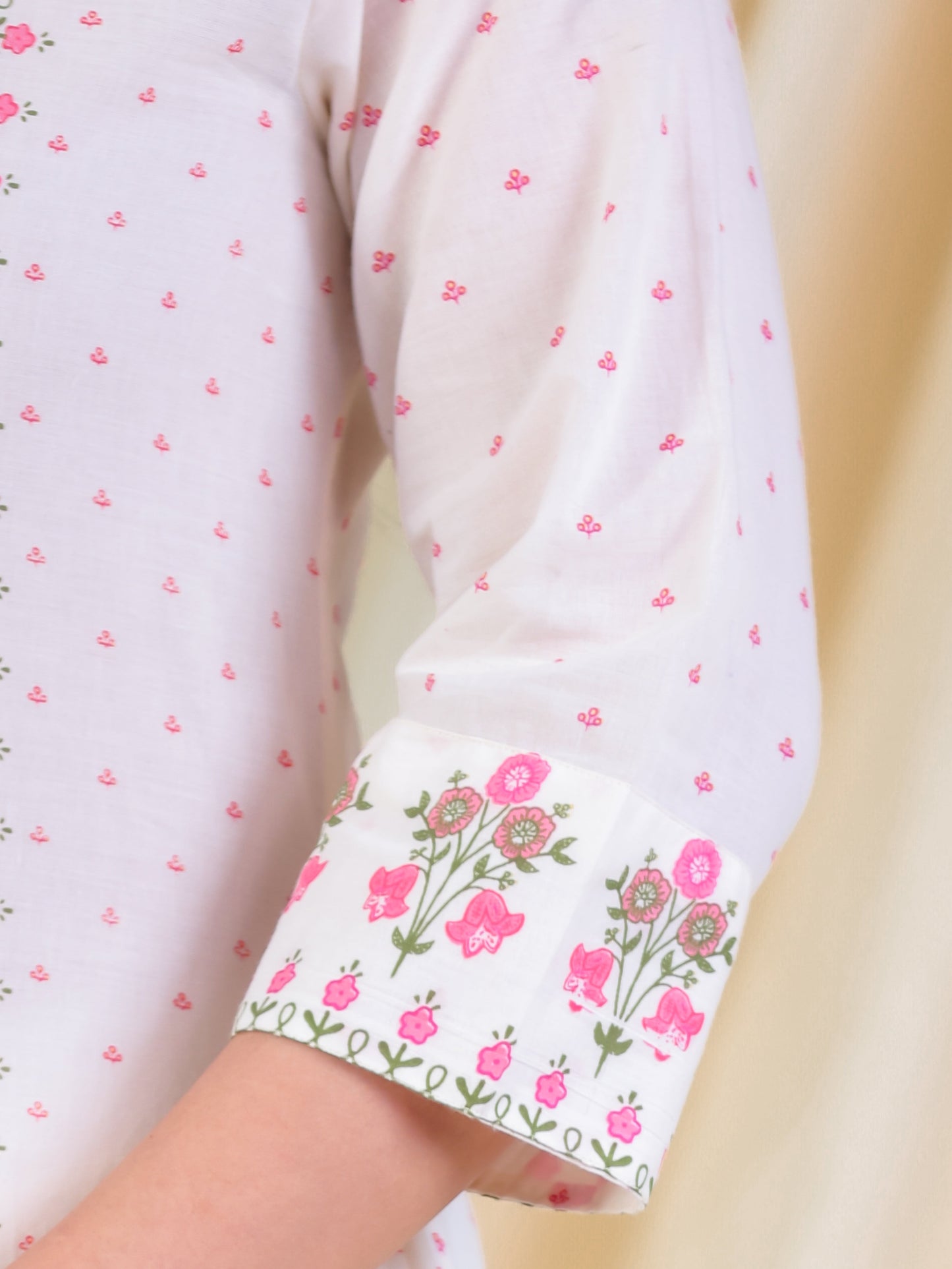 Embroidered Soft Cotton Floral Straight Off White Kurta