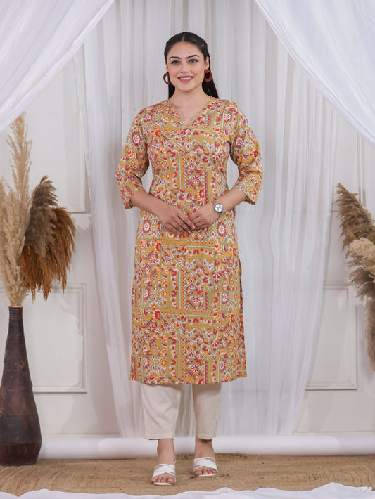Soft Cotton Patchwork A-line Green Kurta