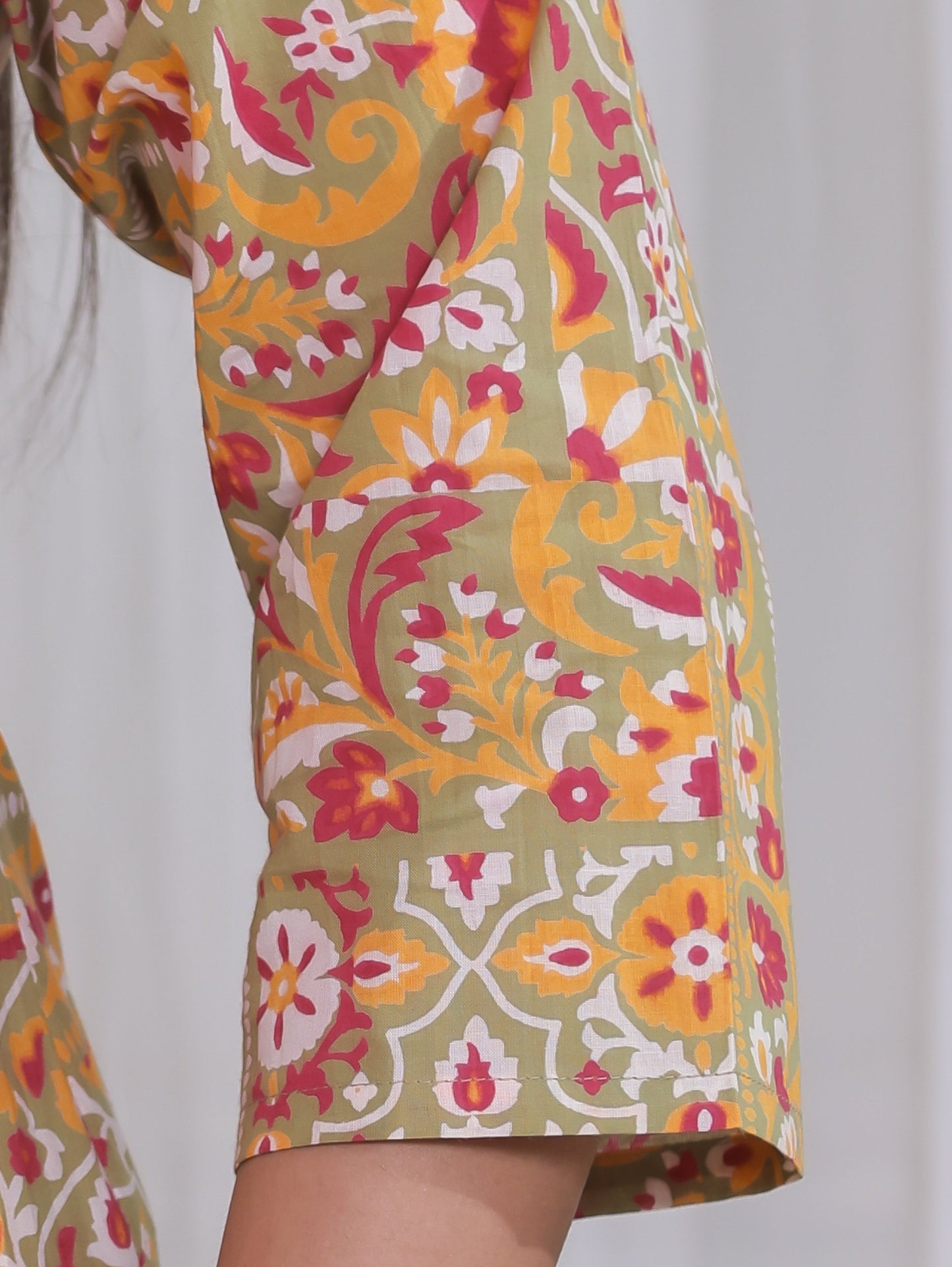 Soft Cotton Patchwork A-line Green Kurta