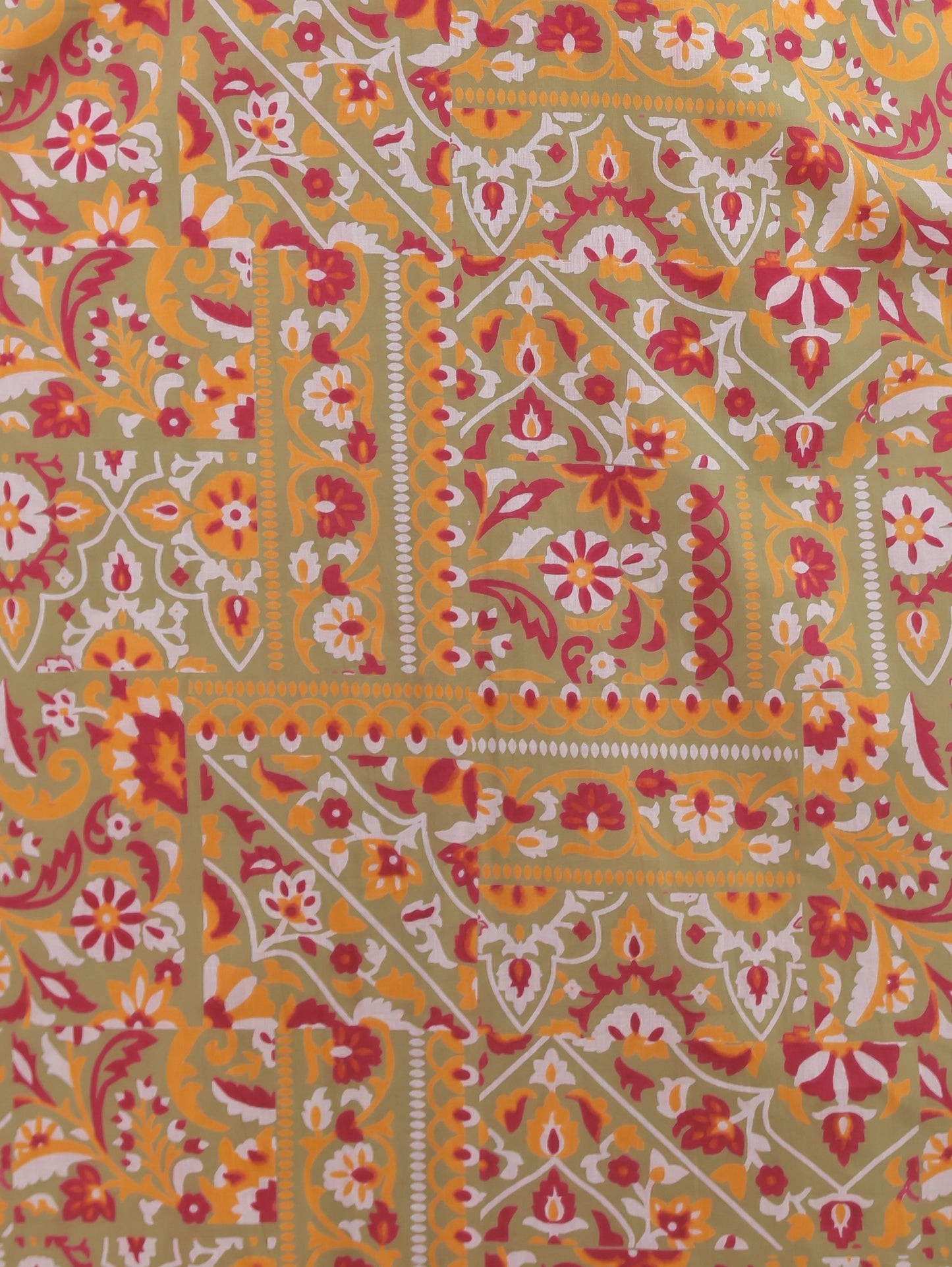 Soft Cotton Patchwork A-line Green Kurta