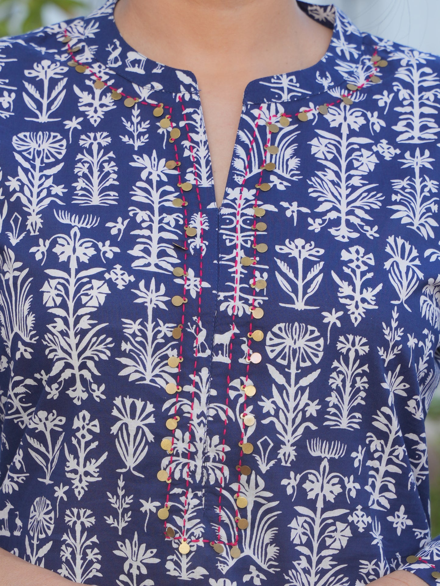 Embroidered Soft Cotton Butta Straight Blue Kurta