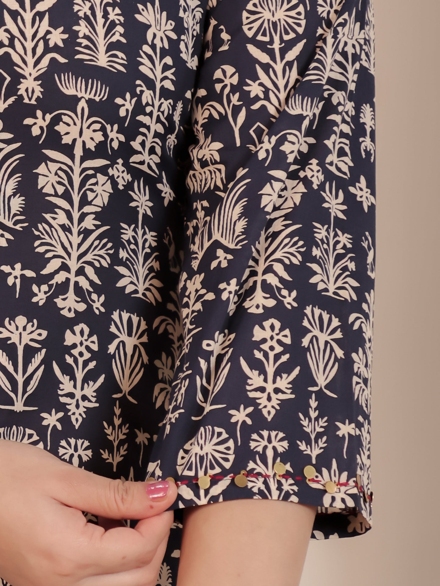 Embroidered Soft Cotton Butta Straight Blue Kurta