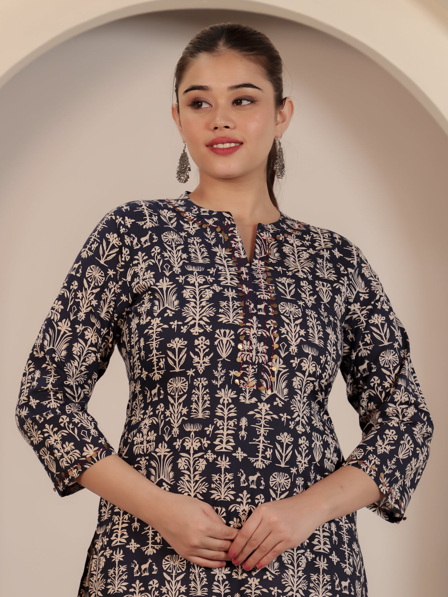 Embroidered Soft Cotton Butta Straight Blue Kurta