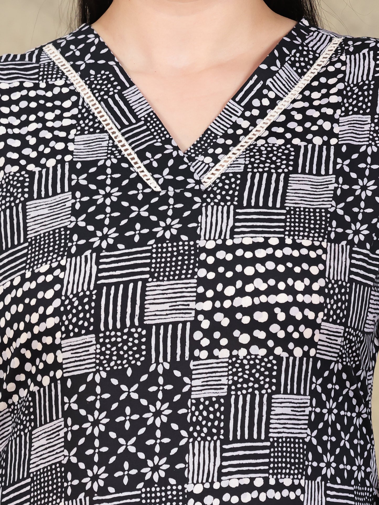 Soft Cotton Patchwork Angrakha Black Kurta