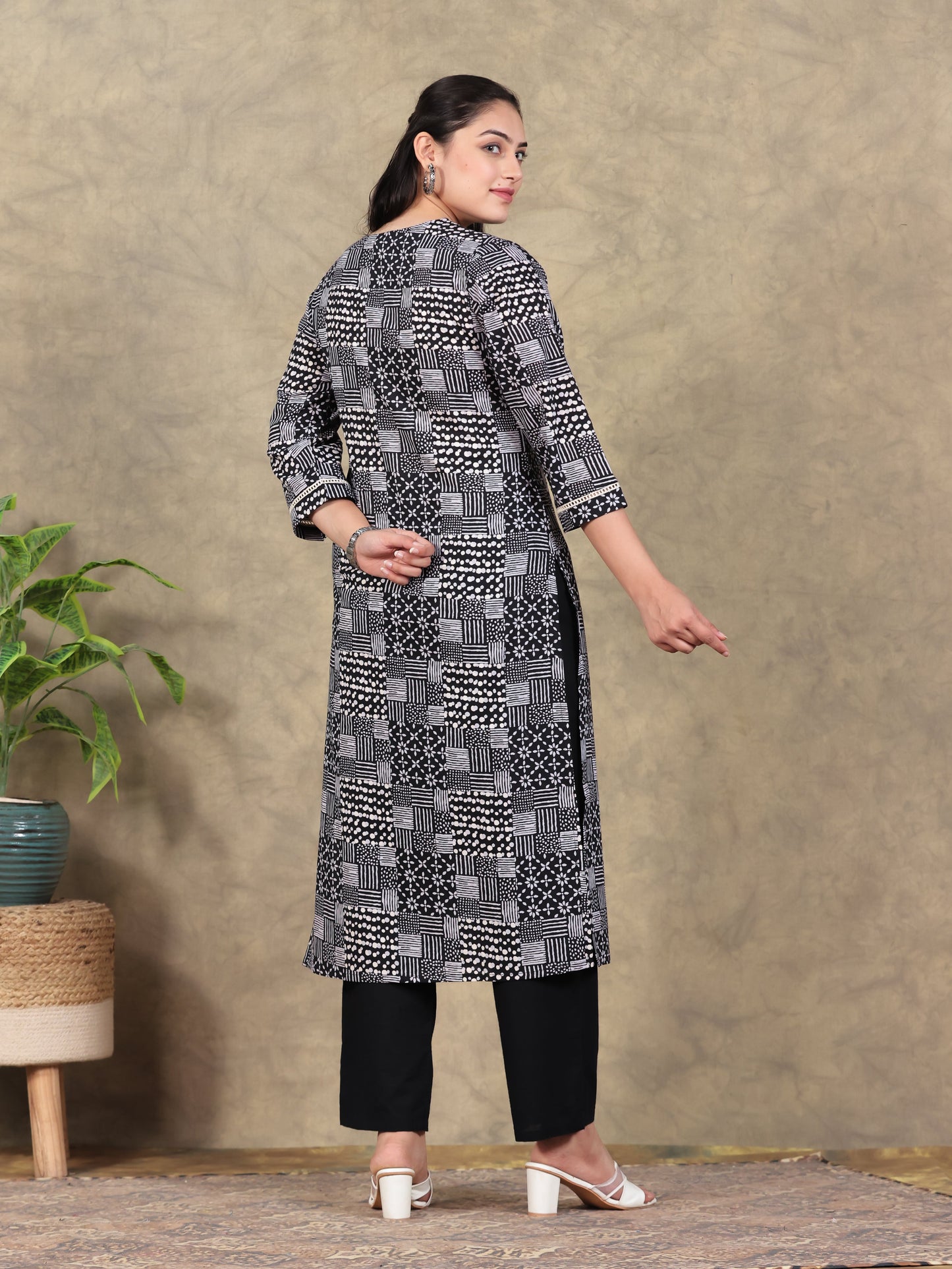 Soft Cotton Patchwork Angrakha Black Kurta