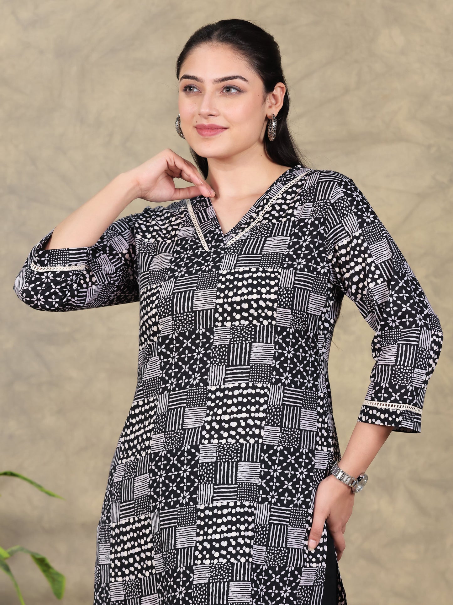 Soft Cotton Patchwork Angrakha Black Kurta