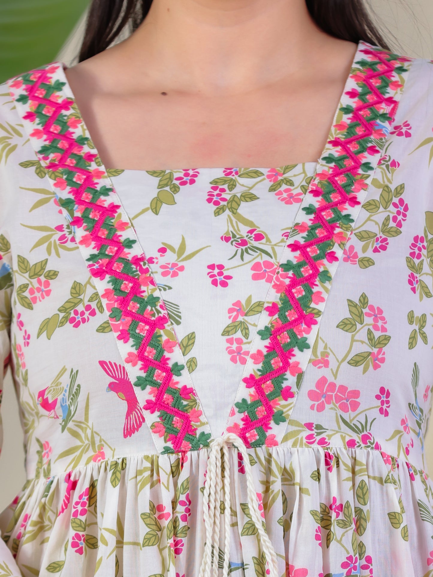 Embroidered Soft Cotton Floral Flared Multicolor Dress