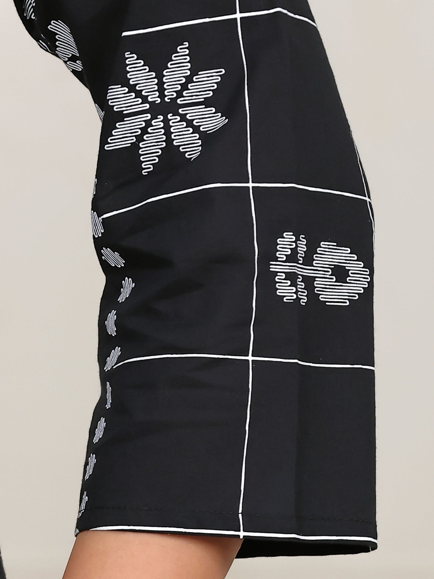 Soft Cotton Geometric Flared Black Kurta