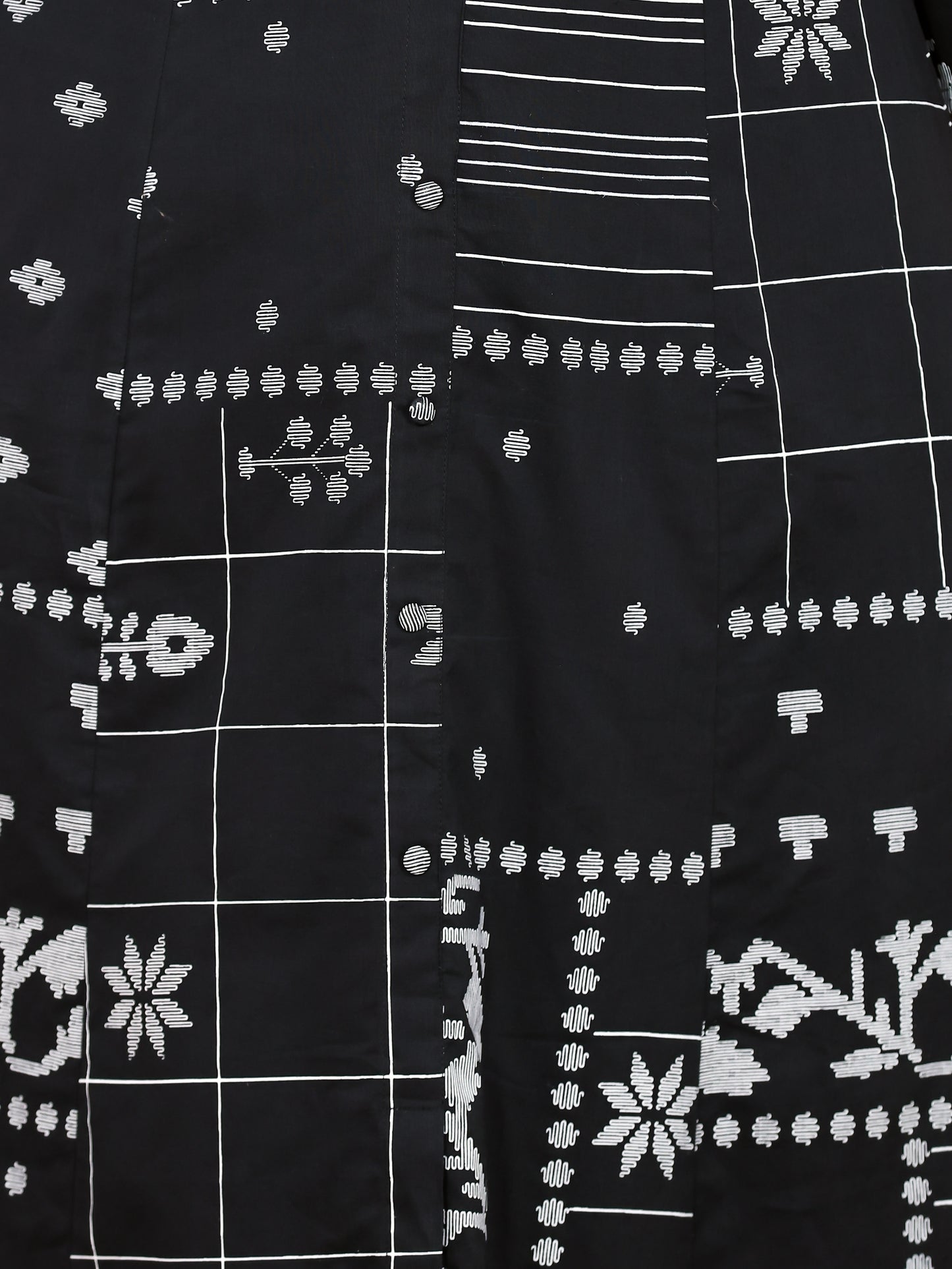 Soft Cotton Geometric Flared Black Kurta