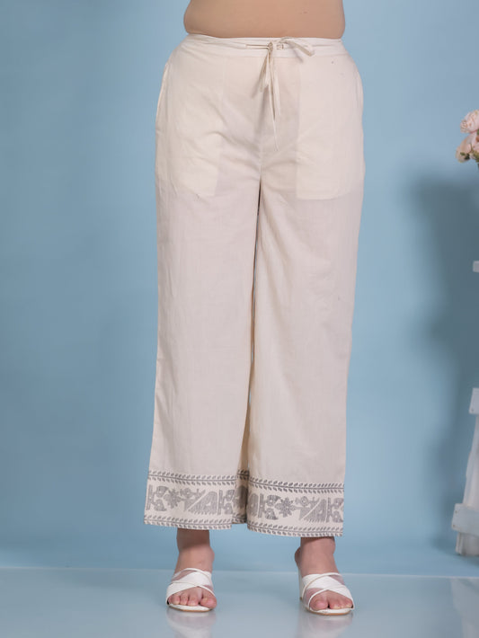 Soft Cotton Solid Cream Palazzo