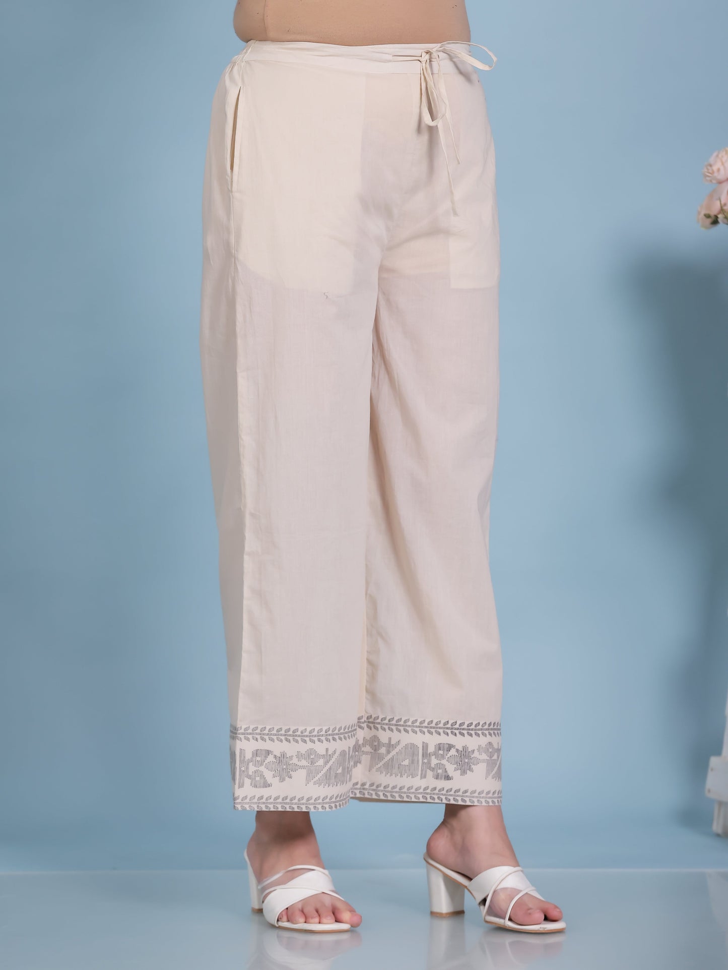 Soft Cotton Solid Cream Palazzo