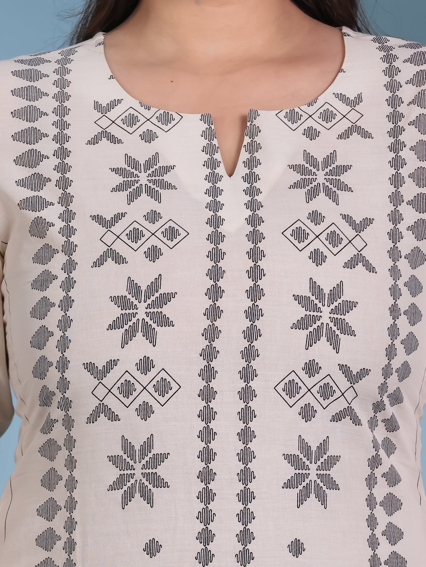 Soft Cotton Geometric Straight Cream Kurta