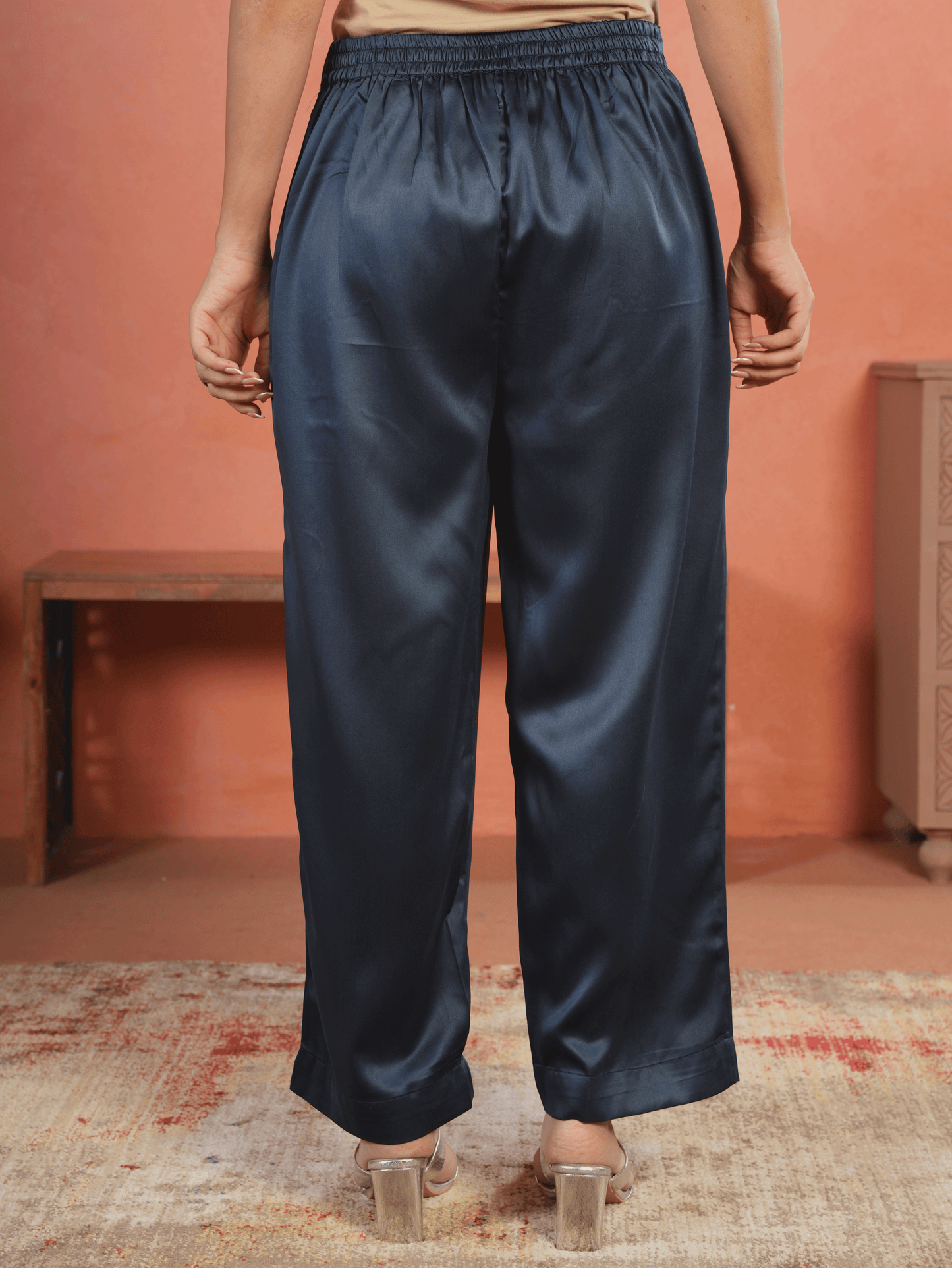 Embroidered Satin Solid Straight Blue Kurta