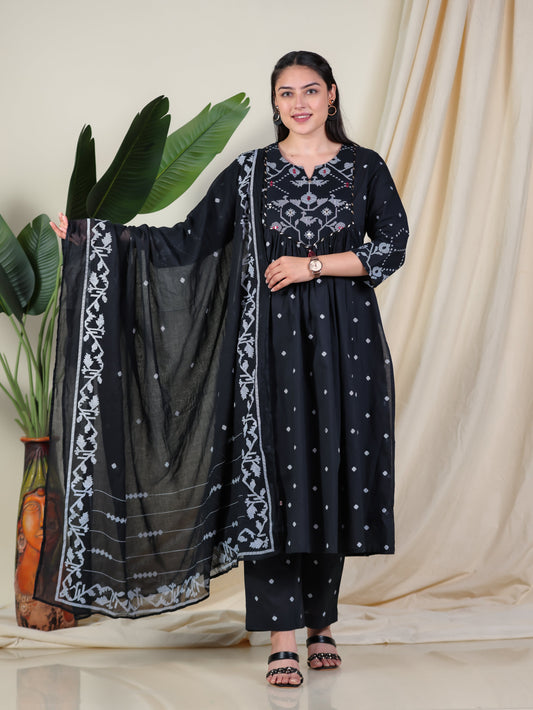 Cotton Voile Geometric Black Dupatta
