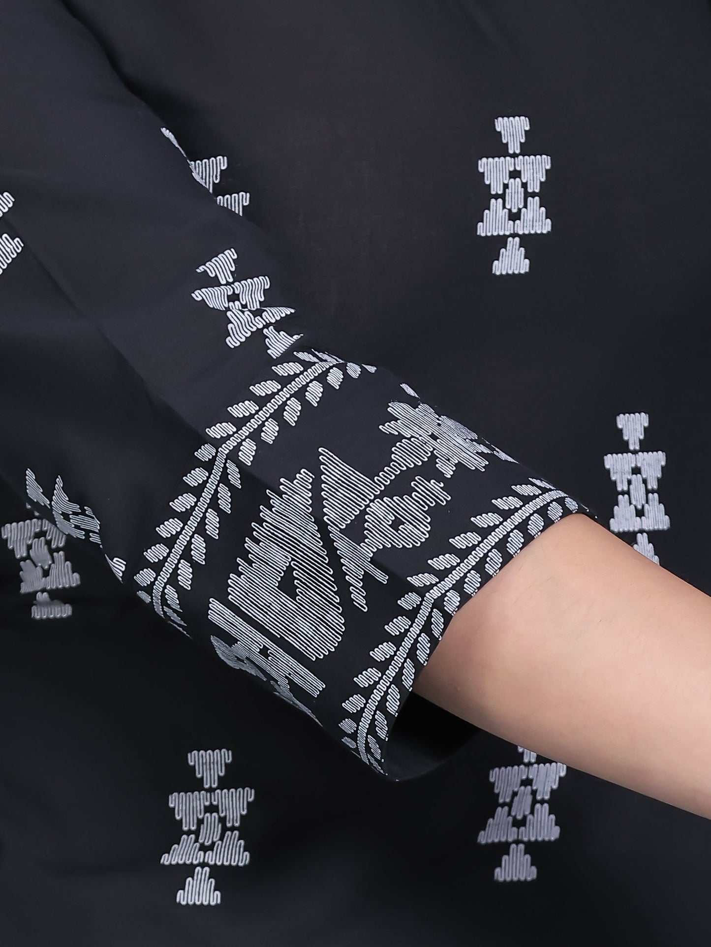Embroidered Soft Cotton Geometric Straight Black Kurta