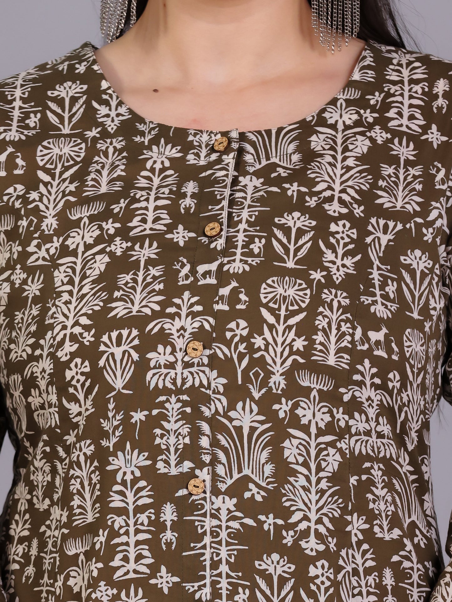 Soft Cotton Floral Flared Green Kurta