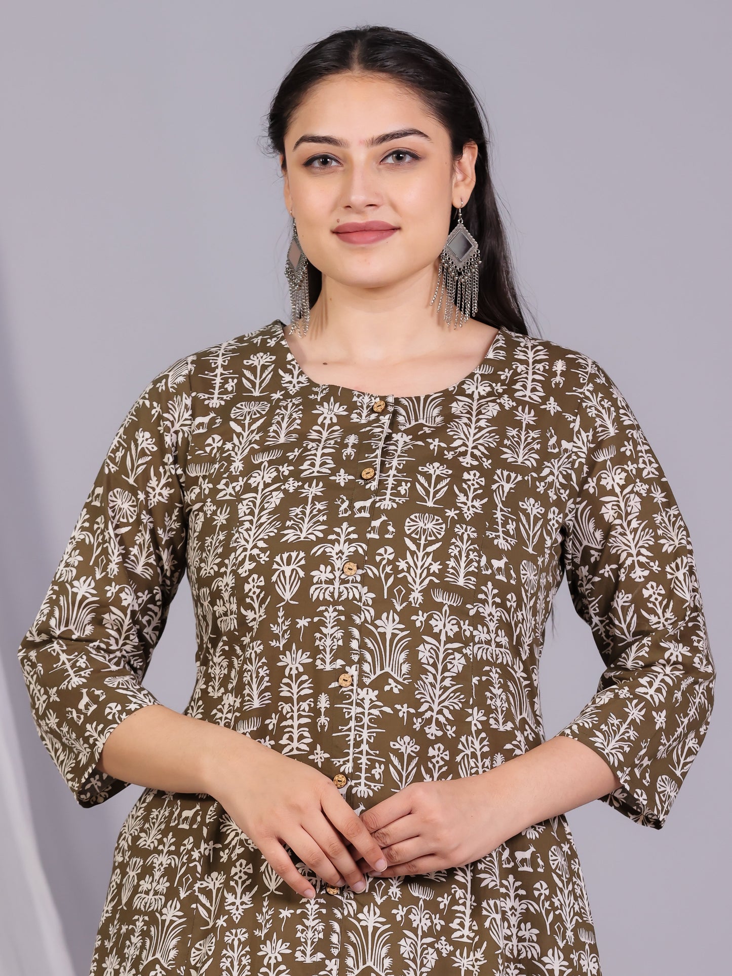 Soft Cotton Floral Flared Green Kurta