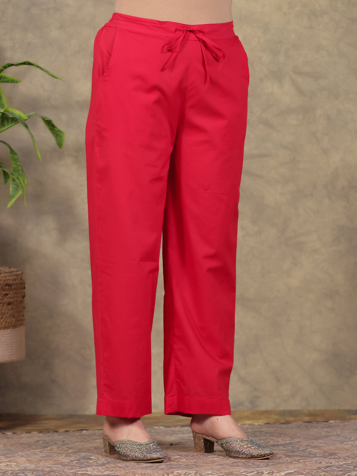 Embroidered Soft Cotton Solid Flared Red Kurta