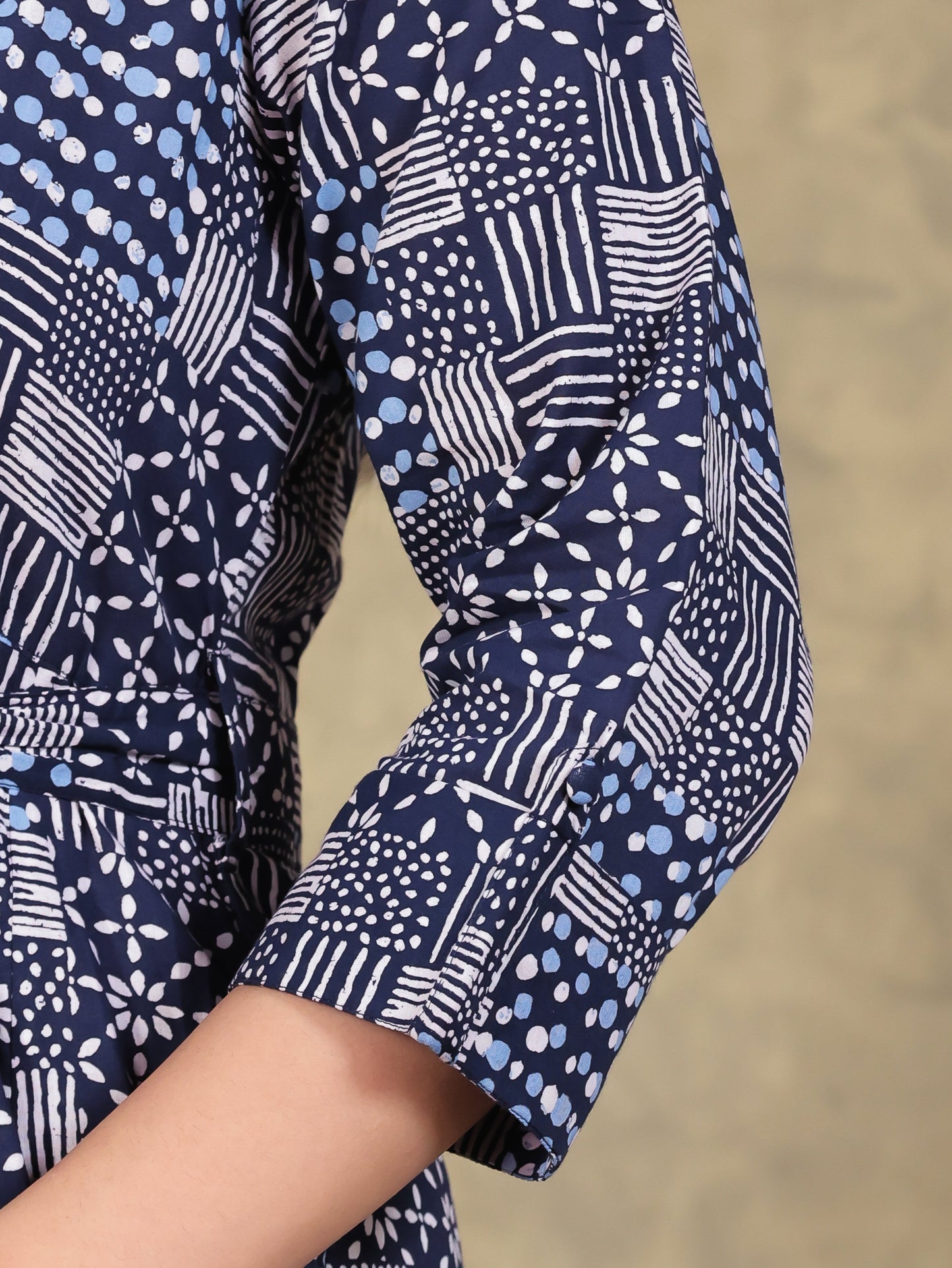 Soft Cotton Geometric High Low Navy Blue Dress