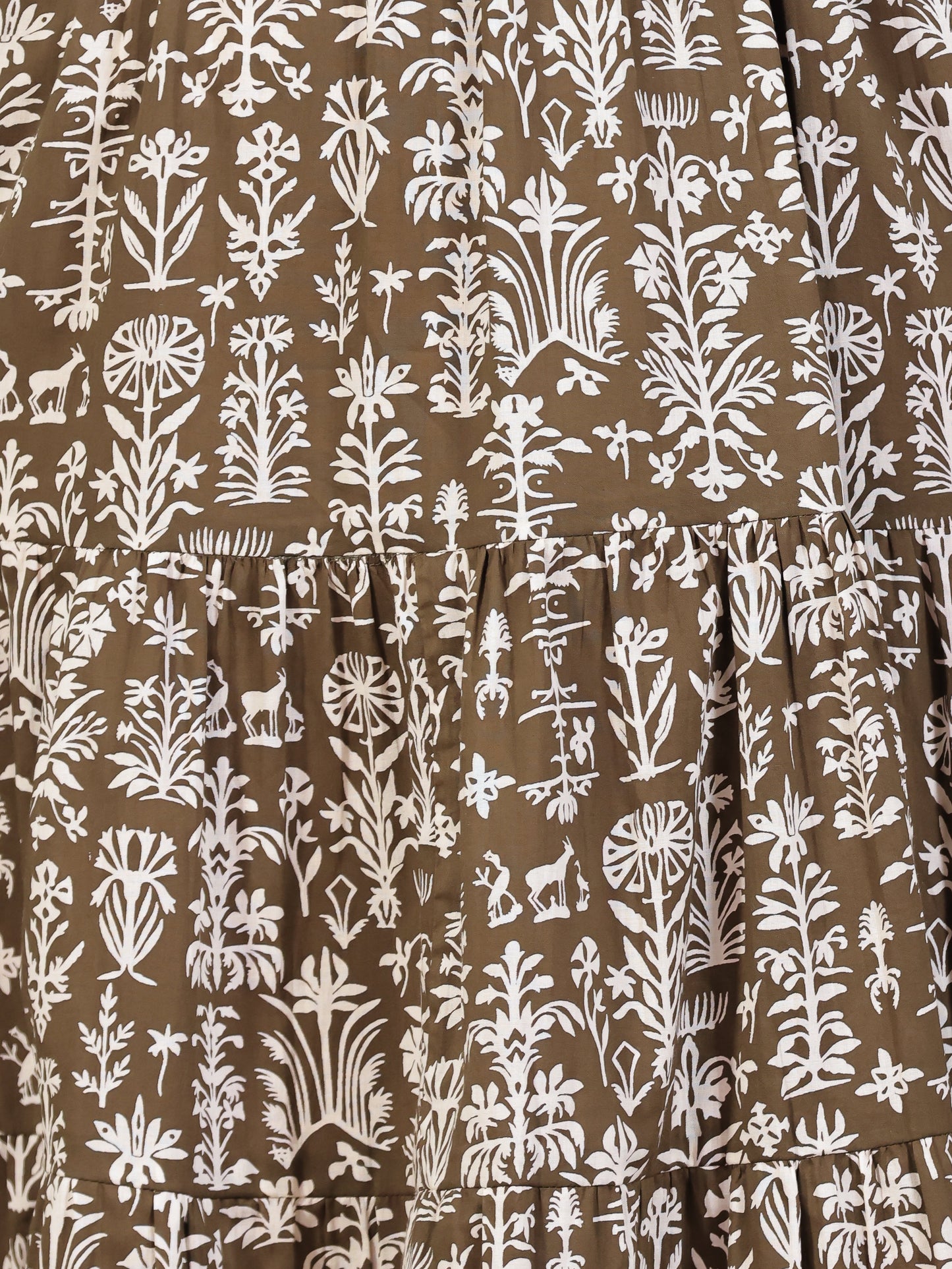 Soft Cotton Foliage Anarkali Olive Dress