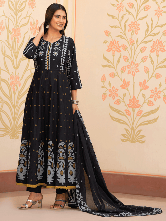Cotton Voile Geometric Black Dupatta