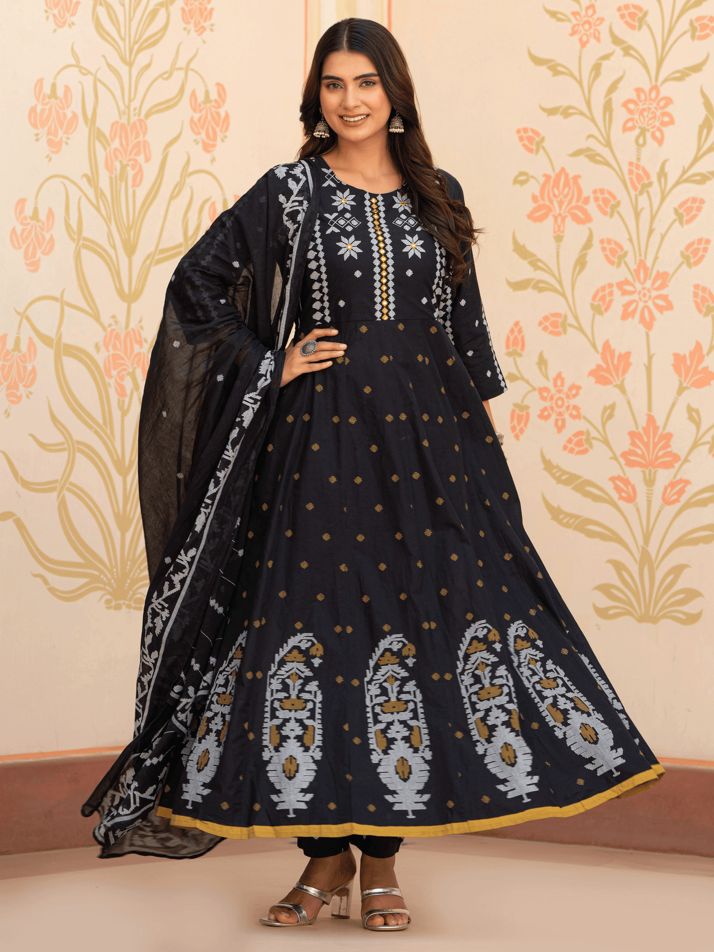 Cotton Voile Geometric Black Dupatta