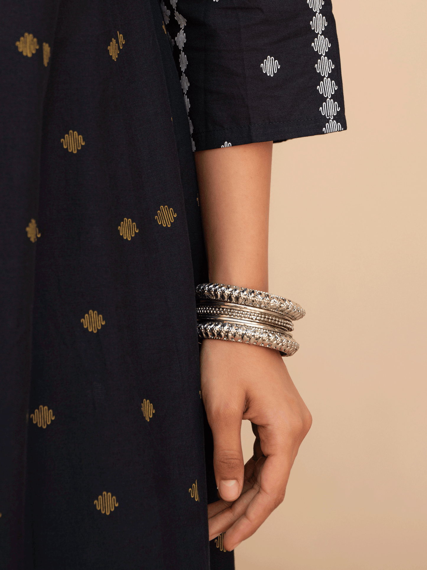 Embroidered Soft Cotton Geometric Anarkali Black Kurta