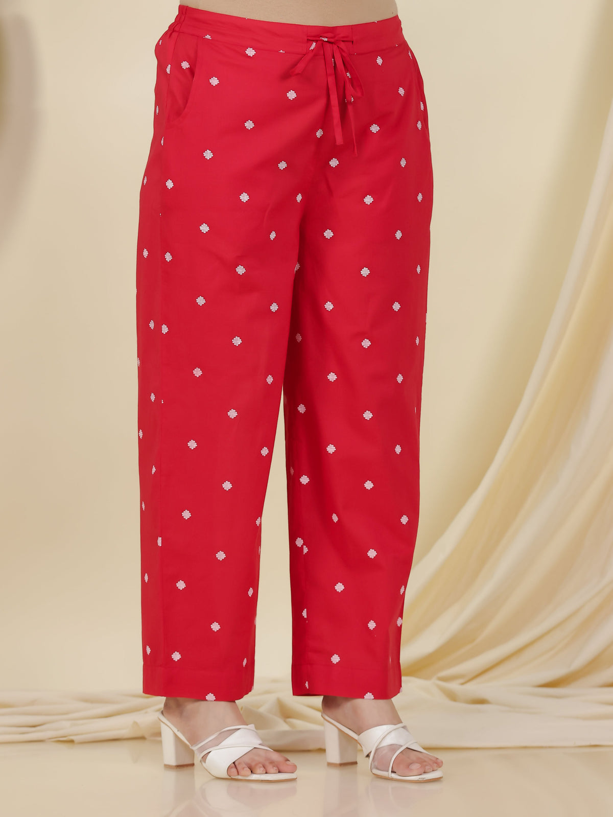 Embroidered Soft Cotton Geometric Flared Red Kurta